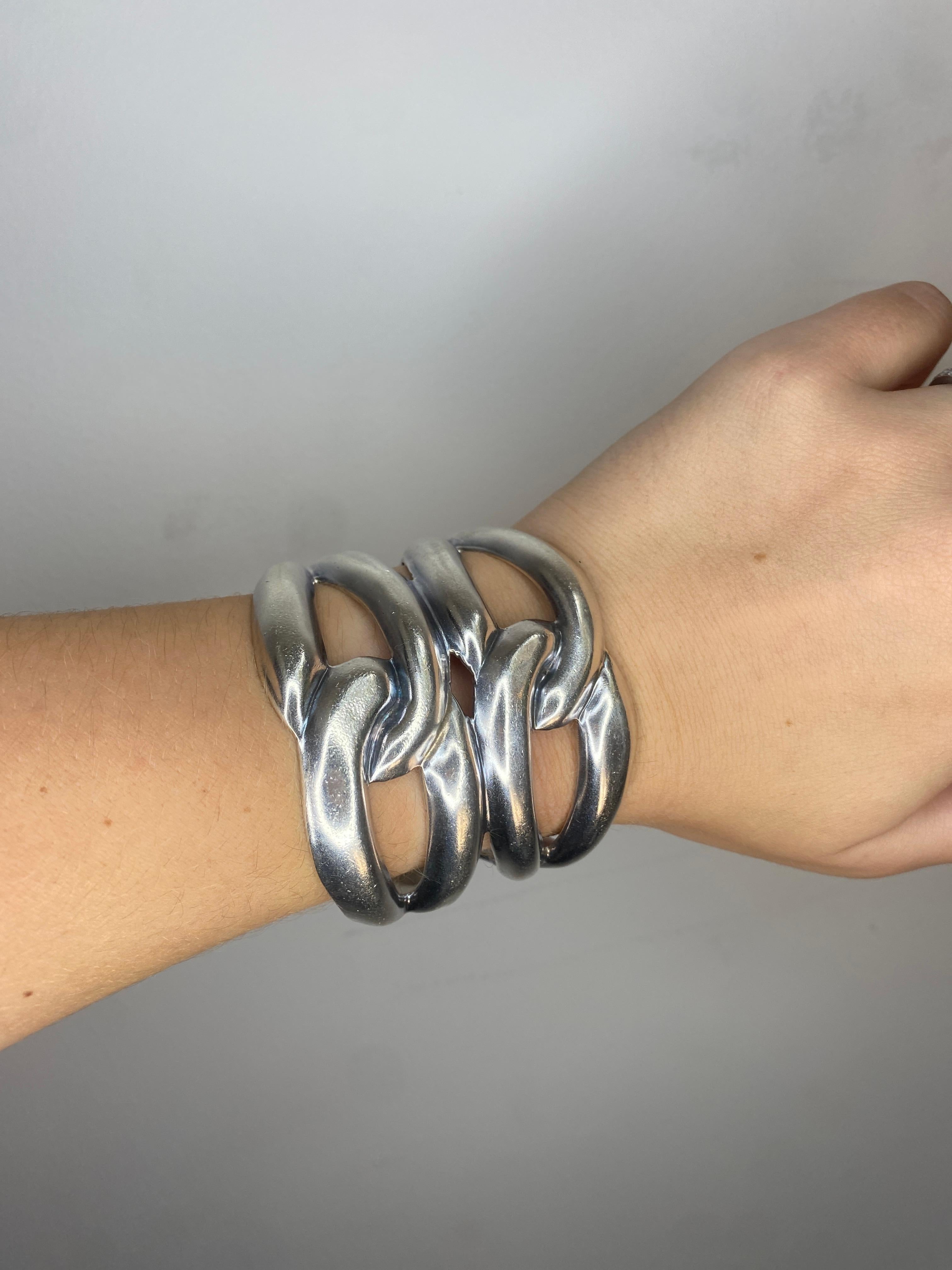 Knot Design Cuff Bracelet, Sterling Silver, Silver Cuff For Sale 2