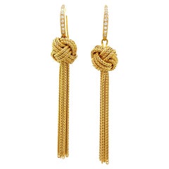 Boucles d'oreilles à nœuds en or jaune 18 carats avec 18 diamants 0,15 carat G VS Diamètre 12,5 mm