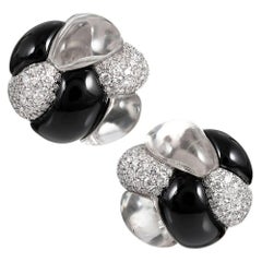 “Knot” Earrings with Rock Crystal, Diamonds and Onyx, Signed Seaman Schepps