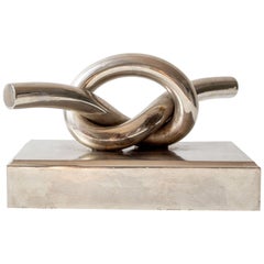 Knot Modernist Paperweight/Sculpture in Stainless Steel and Lead