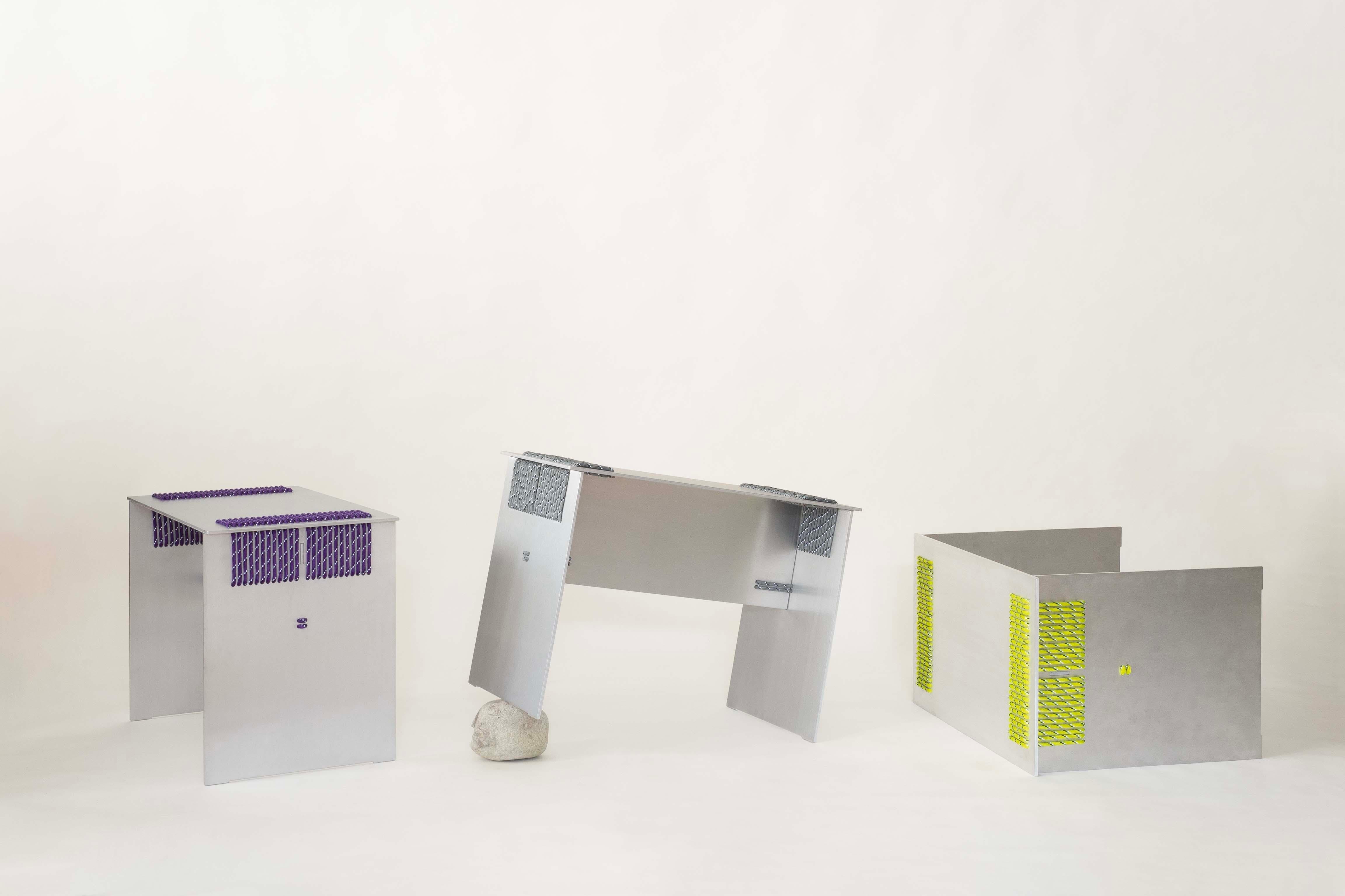 The Knot Stool emerges from research into alternative joinery methods, eliminating the need for glue, screws, or bolts. Instead, the stool is held together using a simple yet effective system of knots and ropes, inspired by different lashing