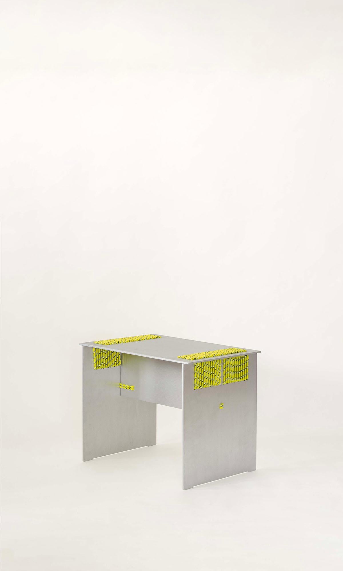 Brushed Knot Stool by Yann Gandon & Maxime Sauce — Minimalist Aluminum & Rope Stool For Sale