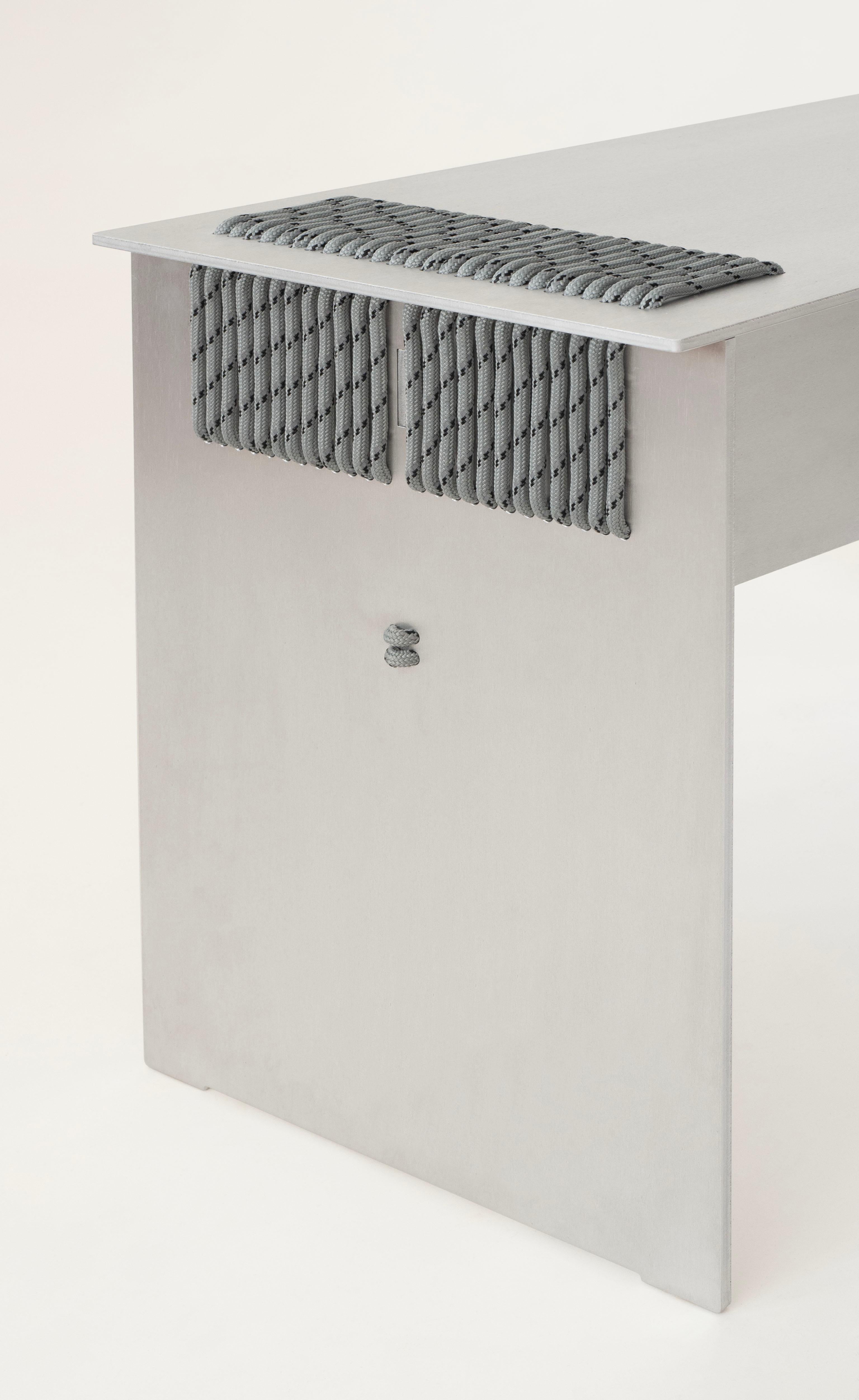 Contemporary Knot Stool by Yann Gandon & Maxime Sauce — Minimalist Aluminum & Rope Stool For Sale