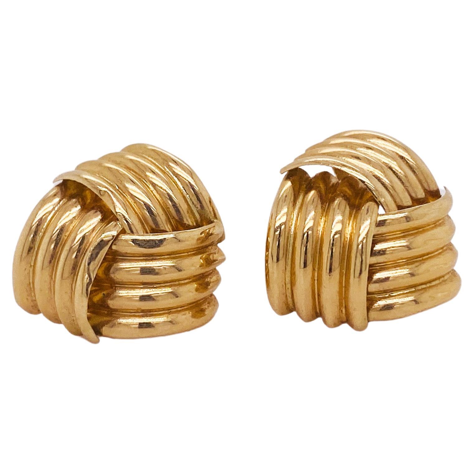 Knot Stud Earrings in 14k Yellow Gold in Large Size Light Weight For Sale