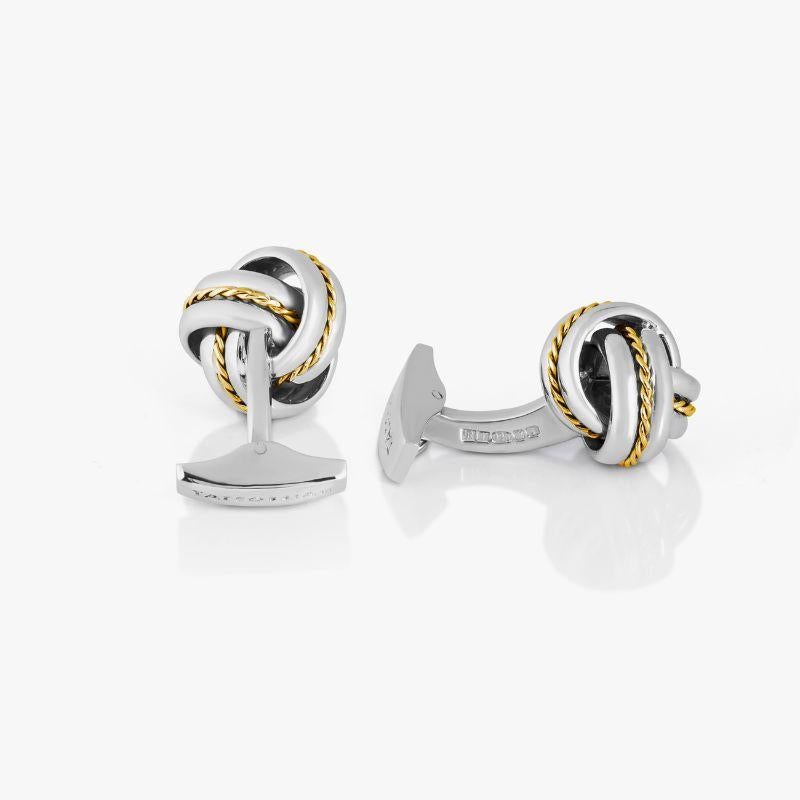 Knot Twisted Royal Cable Cufflinks in Silver and 18k Yellow Gold In New Condition For Sale In Fulham business exchange, London