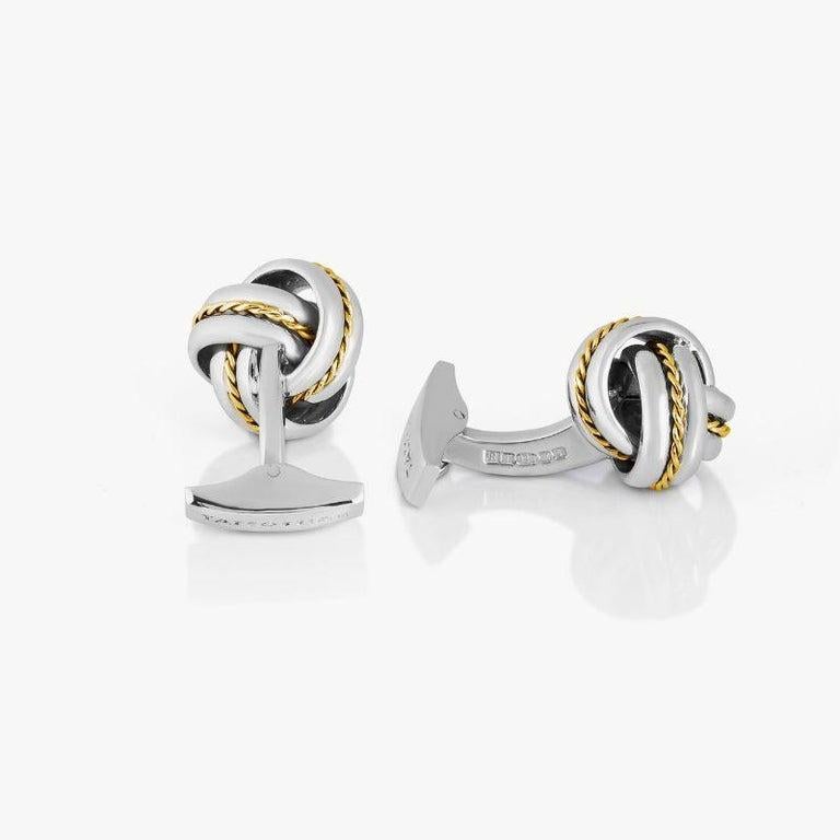 Men's Knot Twisted Royal Cable Cufflinks in Silver and 18k Yellow Gold For Sale