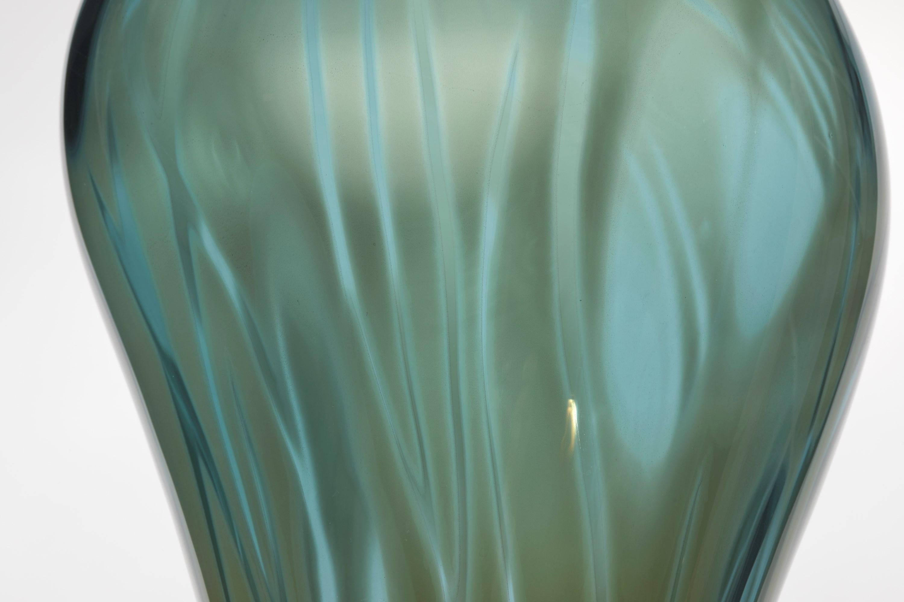 British Knot Wrack, Turquoise & Ochre Hand Blown Sculptural Vase by Michèle Oberdieck For Sale