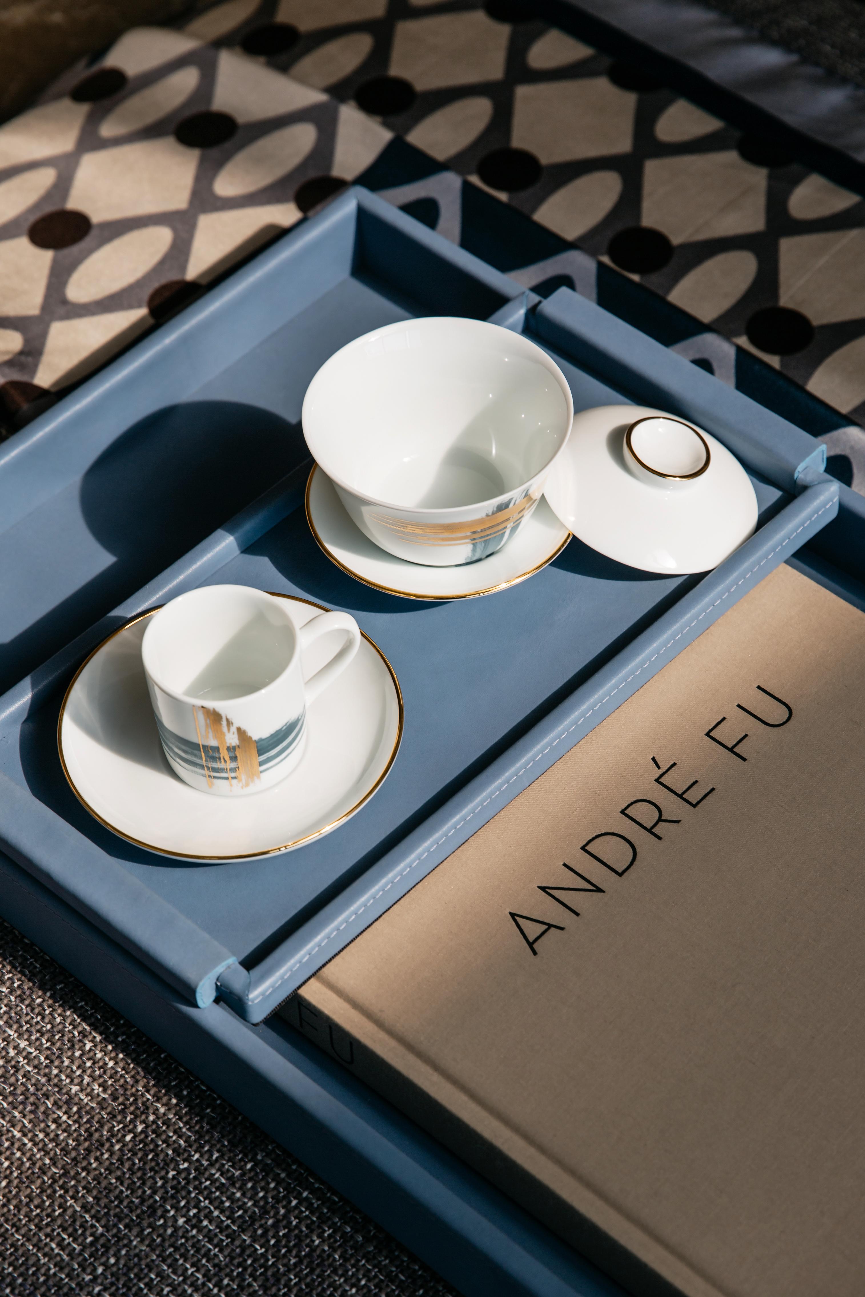 Knotted Double Leather Tray Set Large André Fu Living Accessories Modern New In New Condition For Sale In CENTRAL, HK
