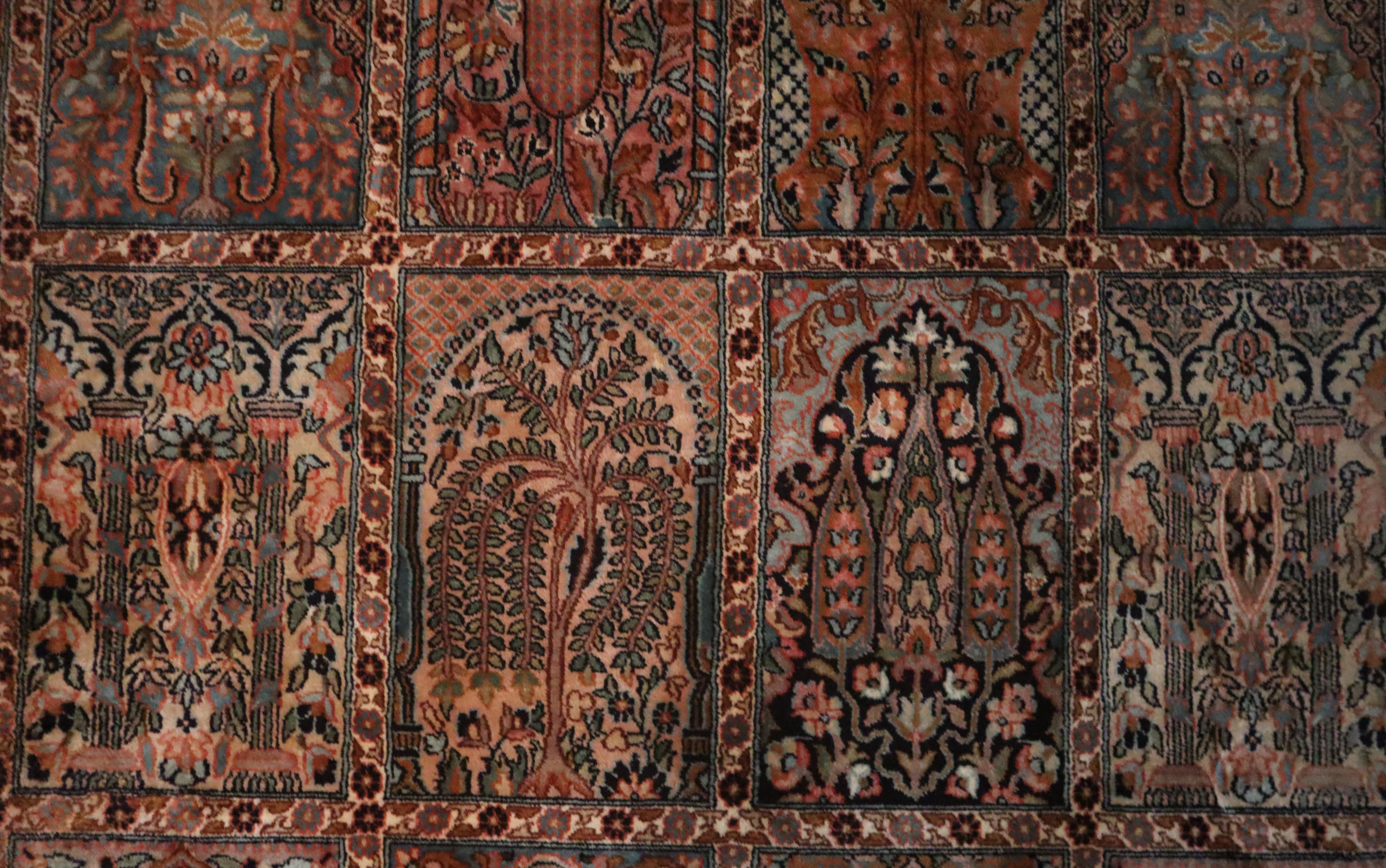 Knotted Indian Silk Rug with Animal Motifs and Flowers from Hamadan, 1970 For Sale 5