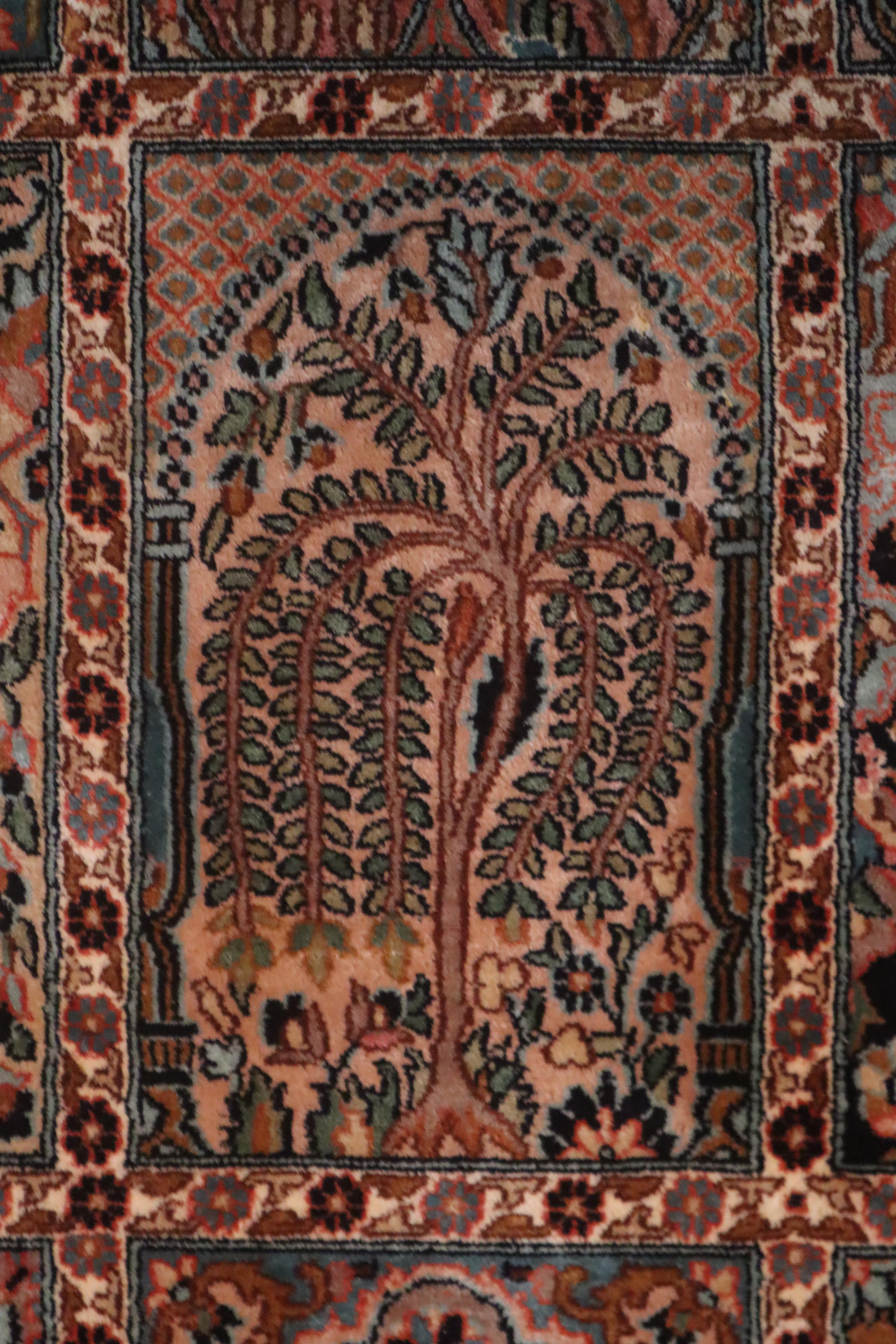 Knotted Indian Silk Rug with Animal Motifs and Flowers from Hamadan, 1970 For Sale 6