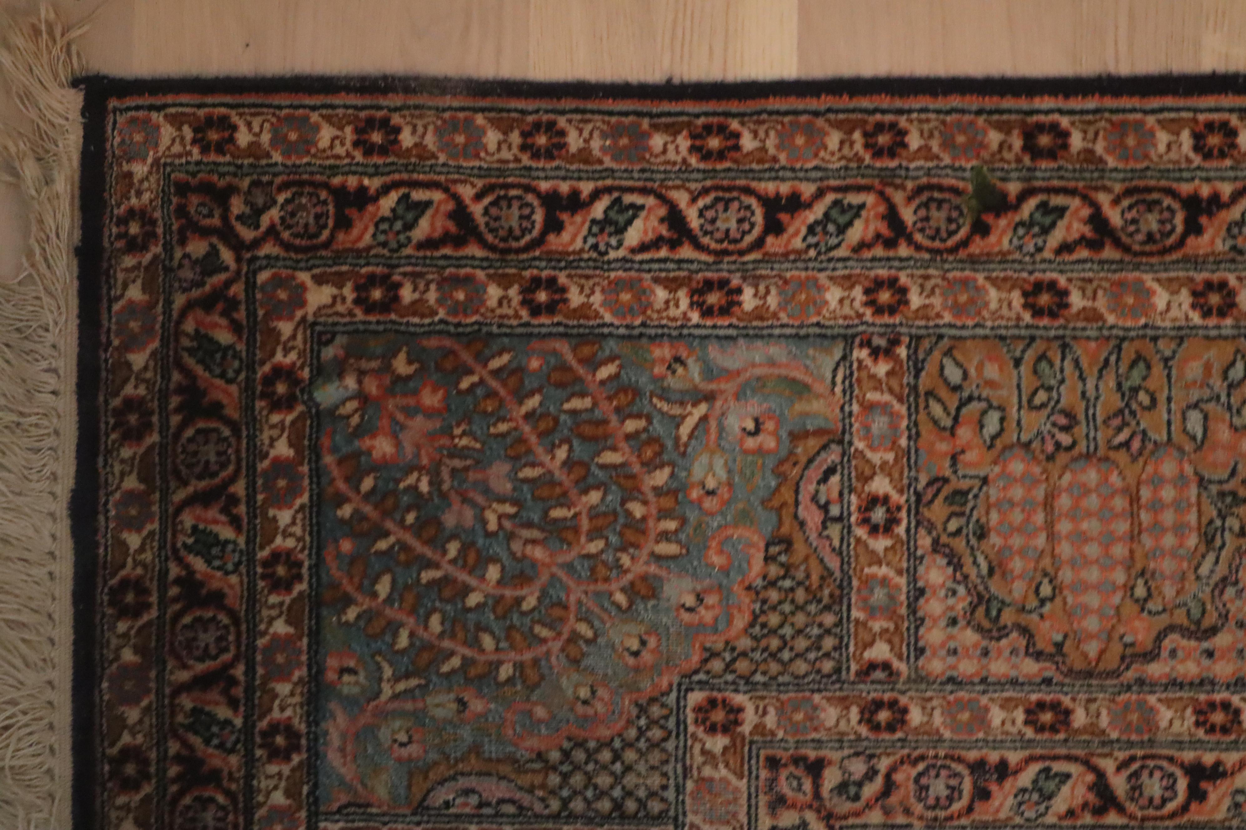 Knotted Indian Silk Rug with Animal Motifs and Flowers from Hamadan, 1970 For Sale 7