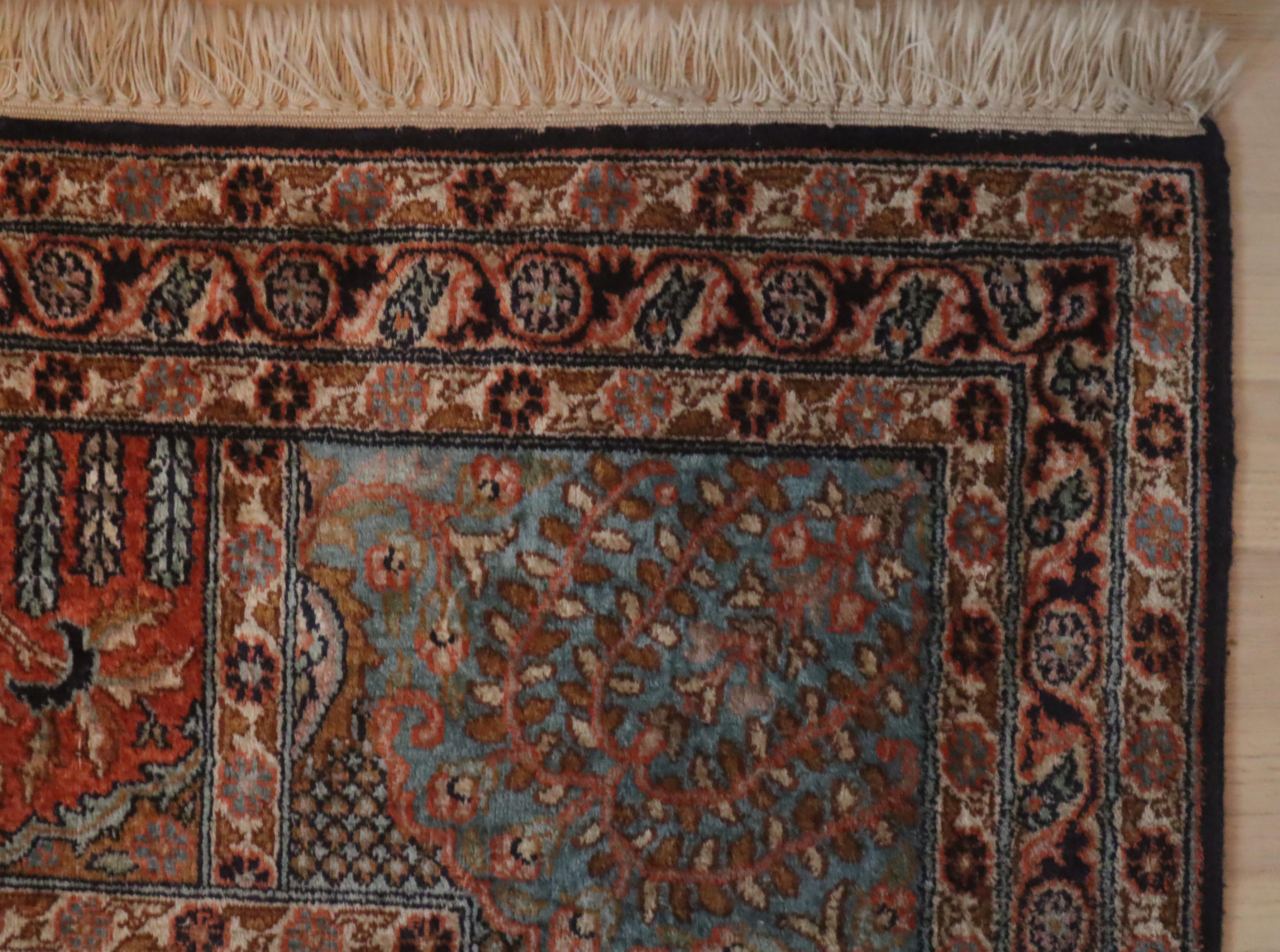 Knotted Indian Silk Rug with Animal Motifs and Flowers from Hamadan, 1970 For Sale 8