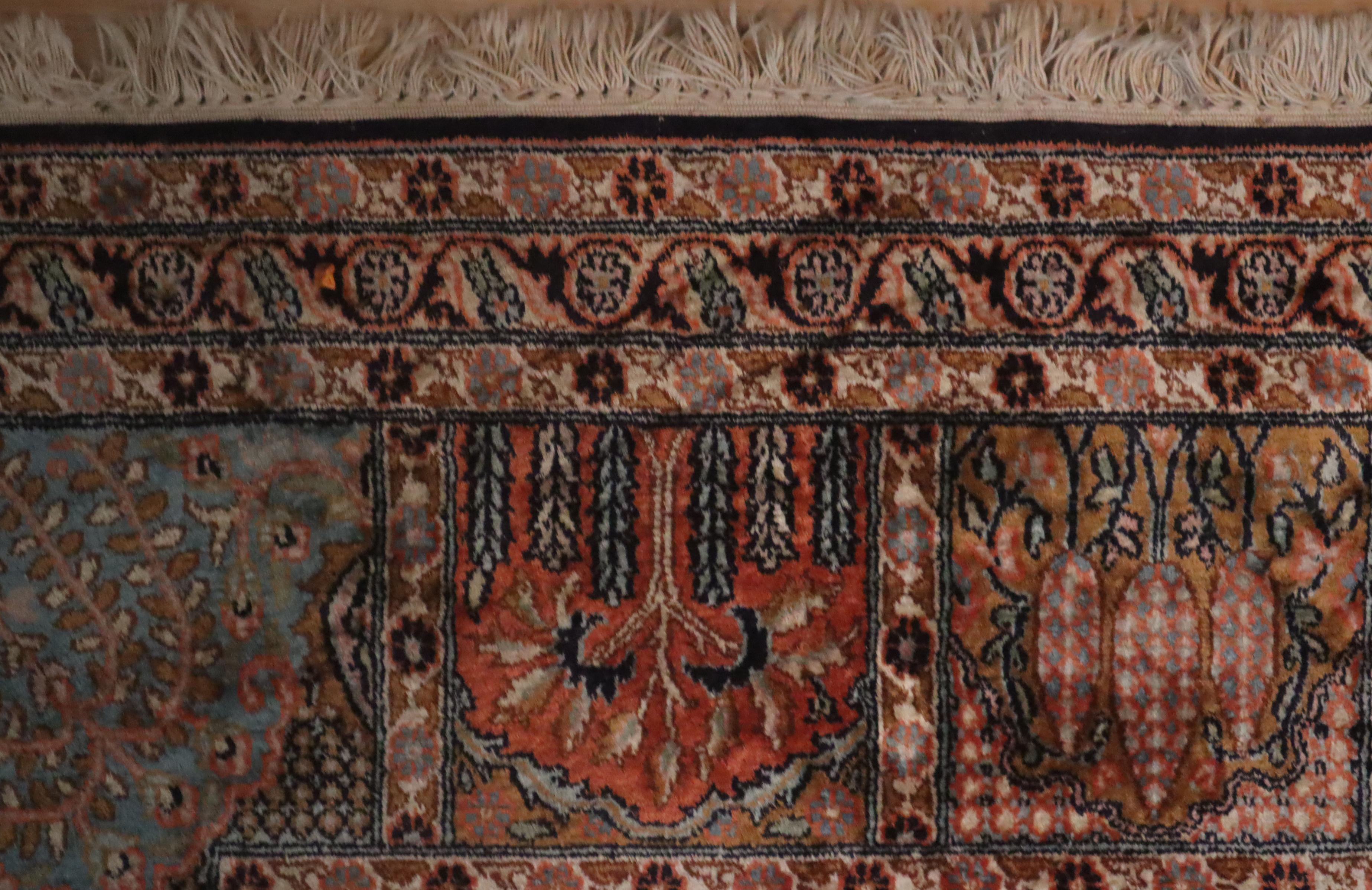 Knotted Indian Silk Rug with Animal Motifs and Flowers from Hamadan, 1970 For Sale 9