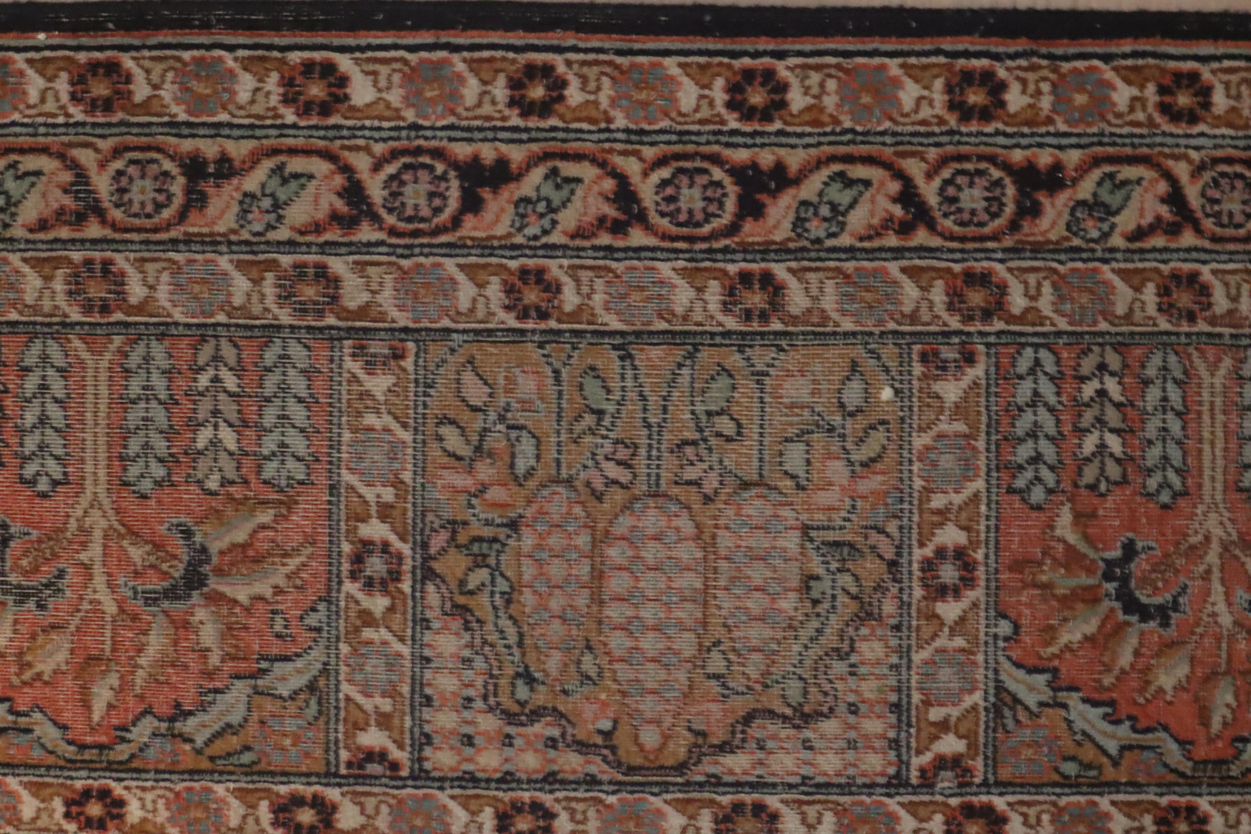 Knotted Indian Silk Rug with Animal Motifs and Flowers from Hamadan, 1970 For Sale 10