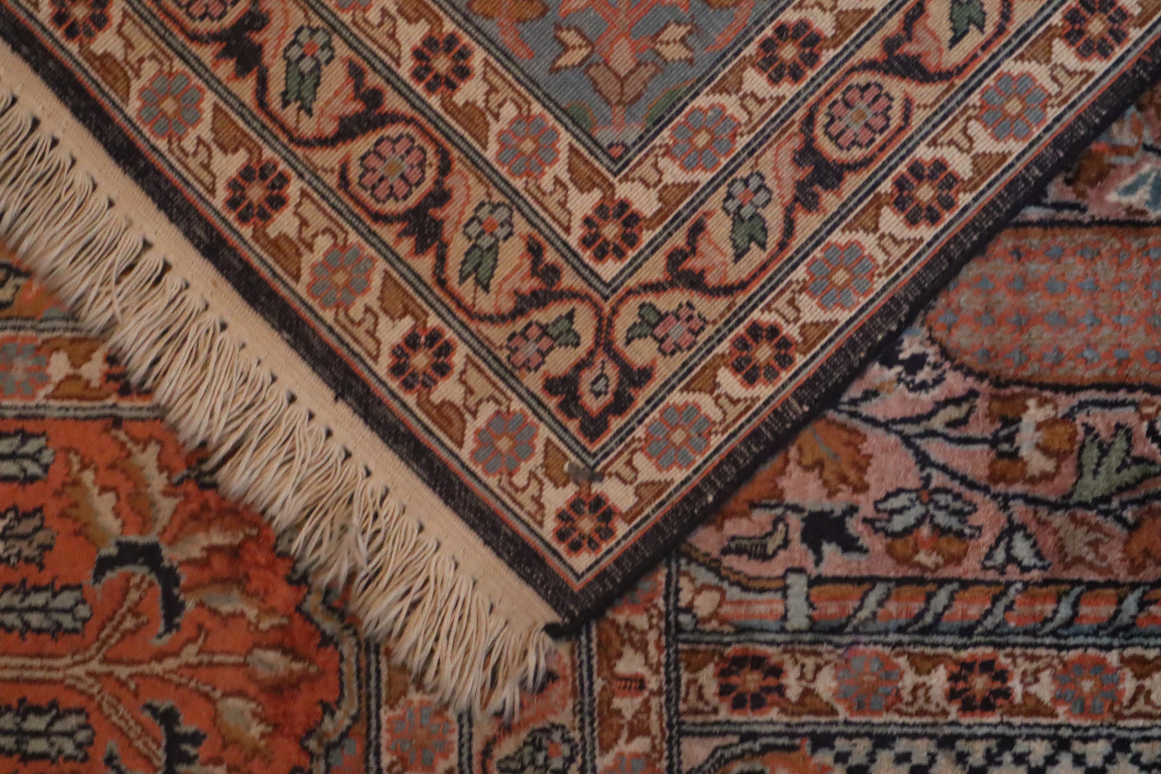 Knotted Indian Silk Rug with Animal Motifs and Flowers from Hamadan, 1970 For Sale 2