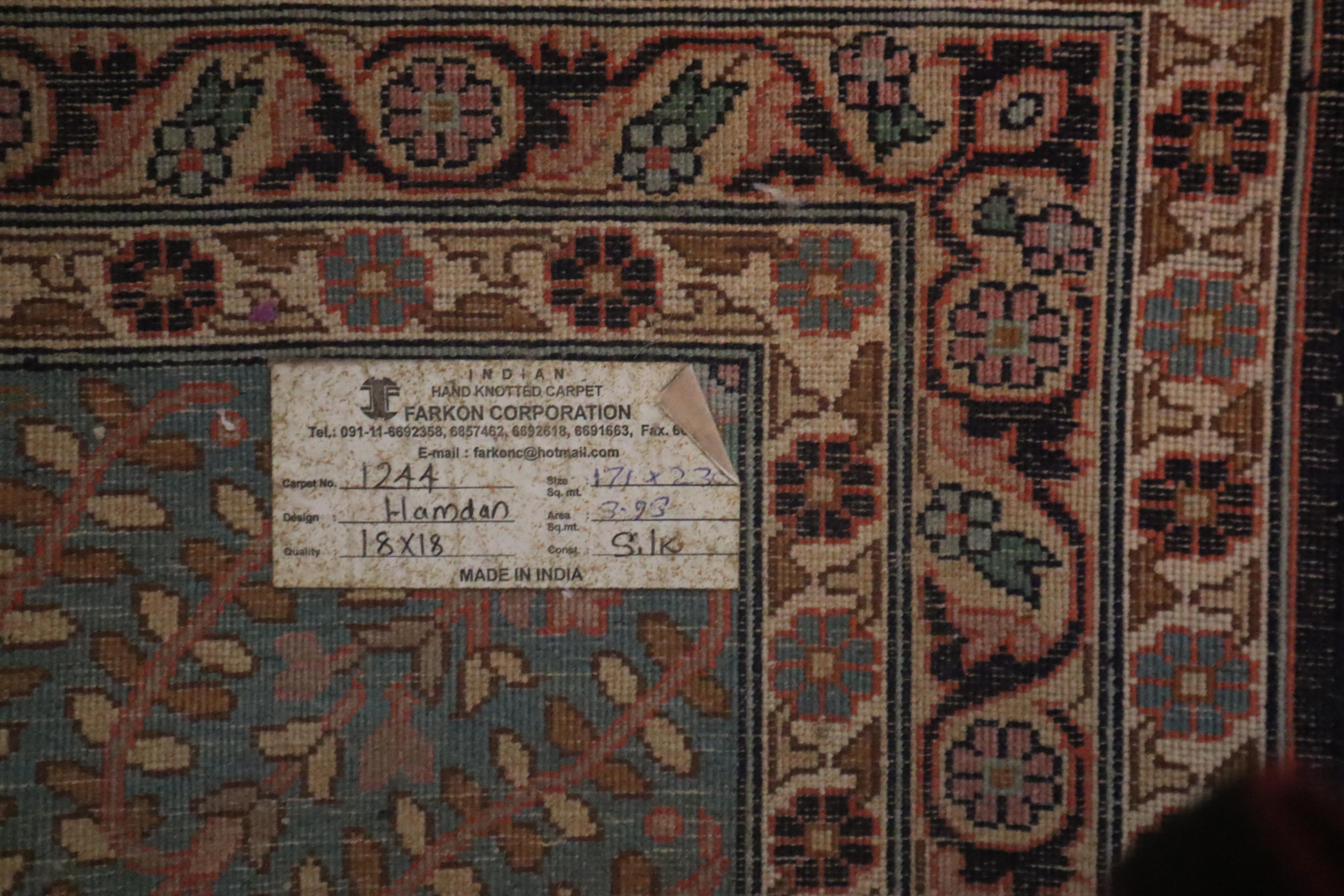 Knotted Indian Silk Rug with Animal Motifs and Flowers from Hamadan, 1970 For Sale 3