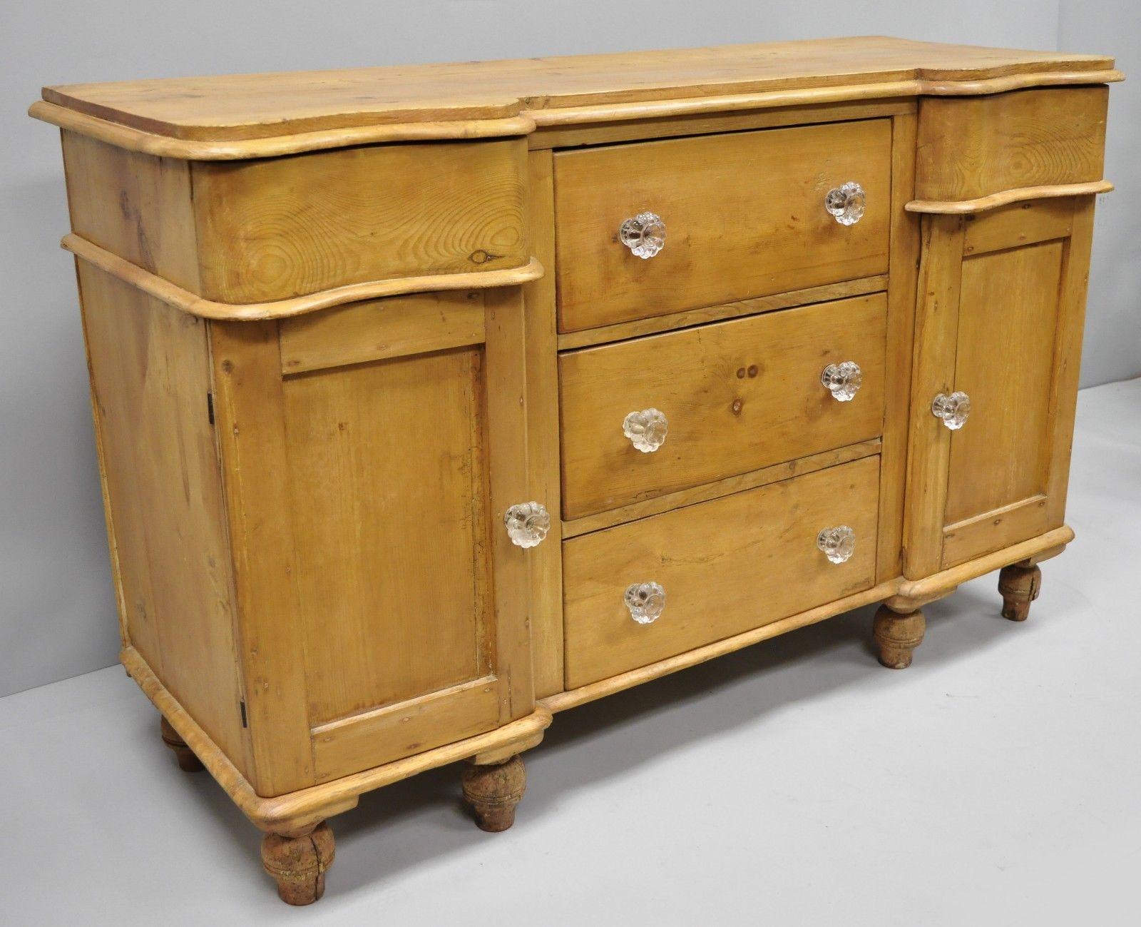 Knotty Pine French Country Primitive Sideboard Server Buffet Cabinet Glass Knobs 3
