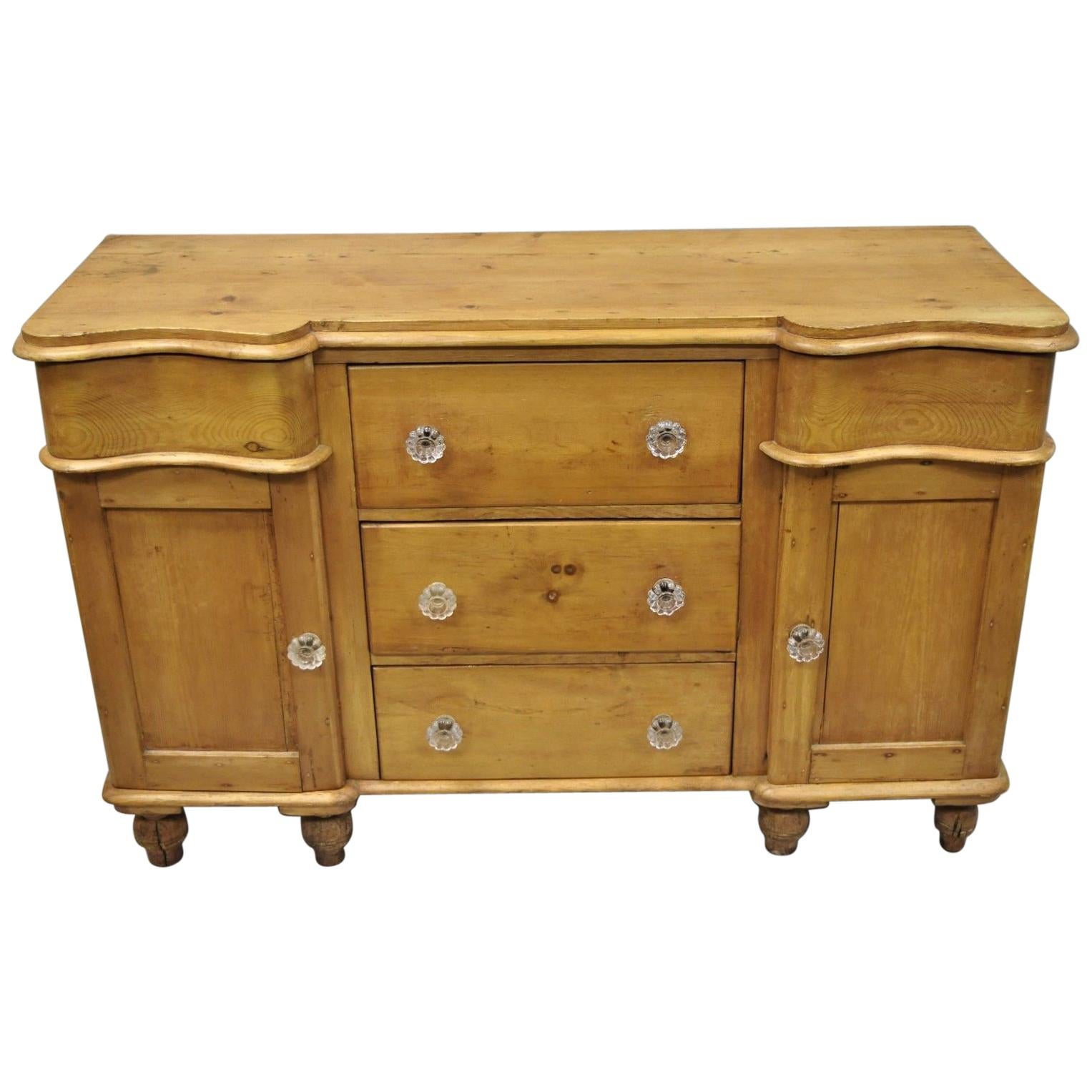 Knotty Pine French Country Primitive Sideboard Server Buffet Cabinet Glass Knobs