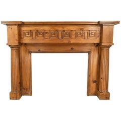 Antique Knotty Pine Mantle with Greek Meander