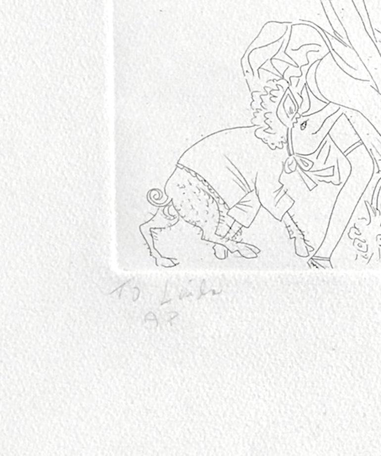 Alice au pays des merveilles : Gravure signée CHESHIRE CAT, chat en colère, dessin érotique - Contemporain Print par Knox Martin