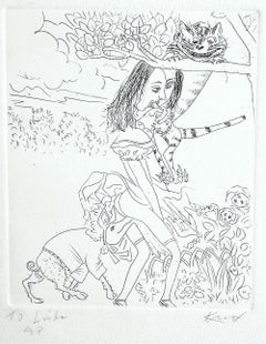 Alice In Wonderland: CHESHIRE CAT Signed Etching, Grinning Cat, Erotic Drawing
