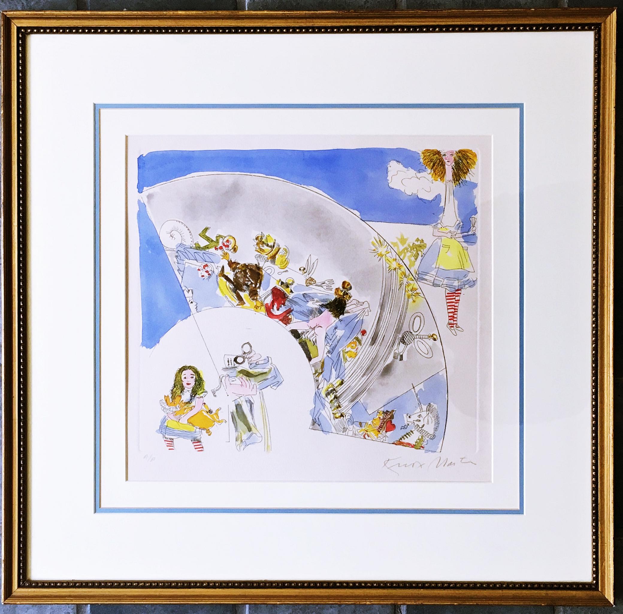 Alice nel Paese delle Meraviglie, acquaforte con colorazione a mano in acquerello firmata unica var. - Print di Knox Martin