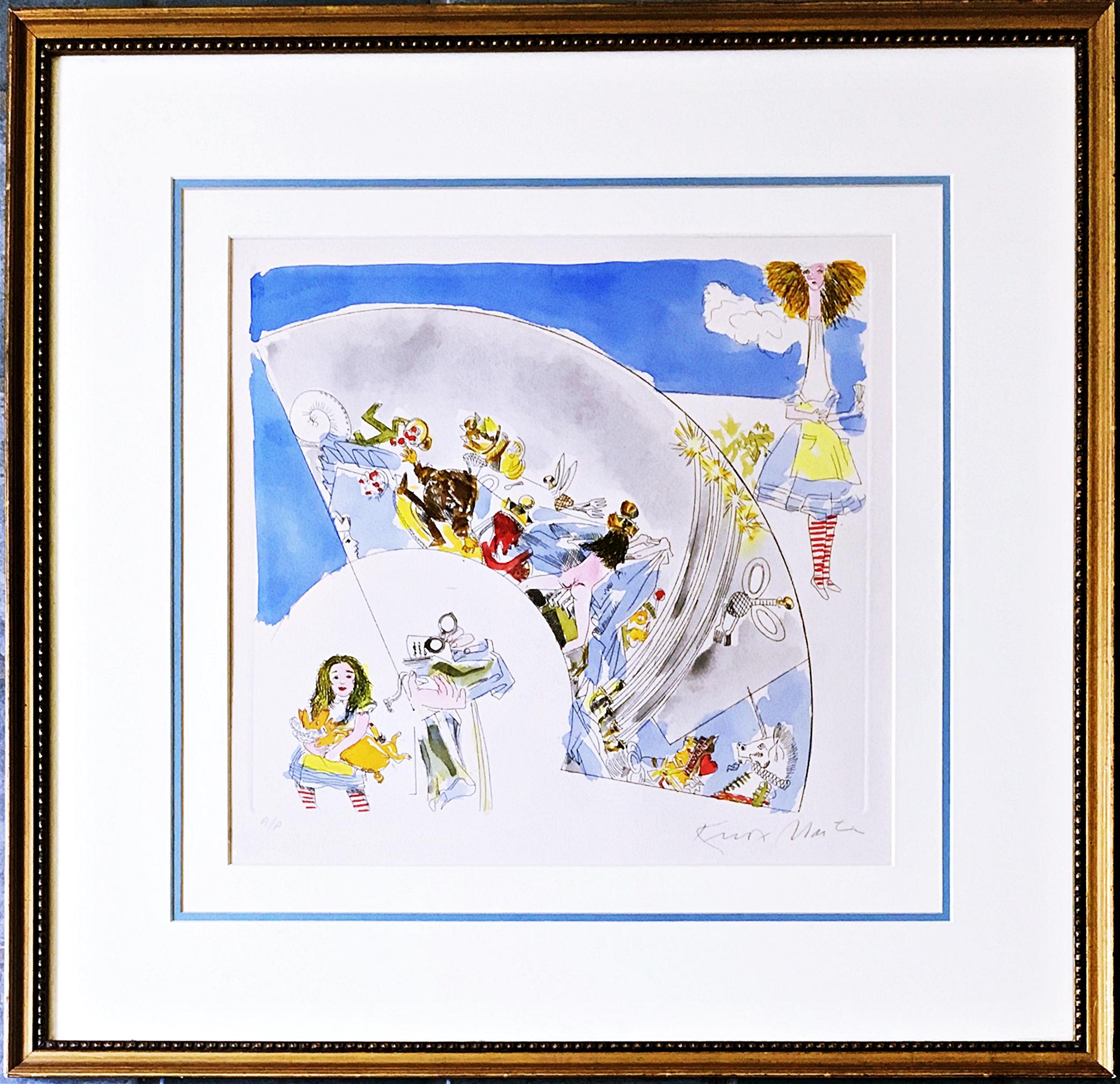 Alice nel Paese delle Meraviglie, acquaforte con colorazione a mano in acquerello firmata unica var. - Print Dopoguerra di Knox Martin