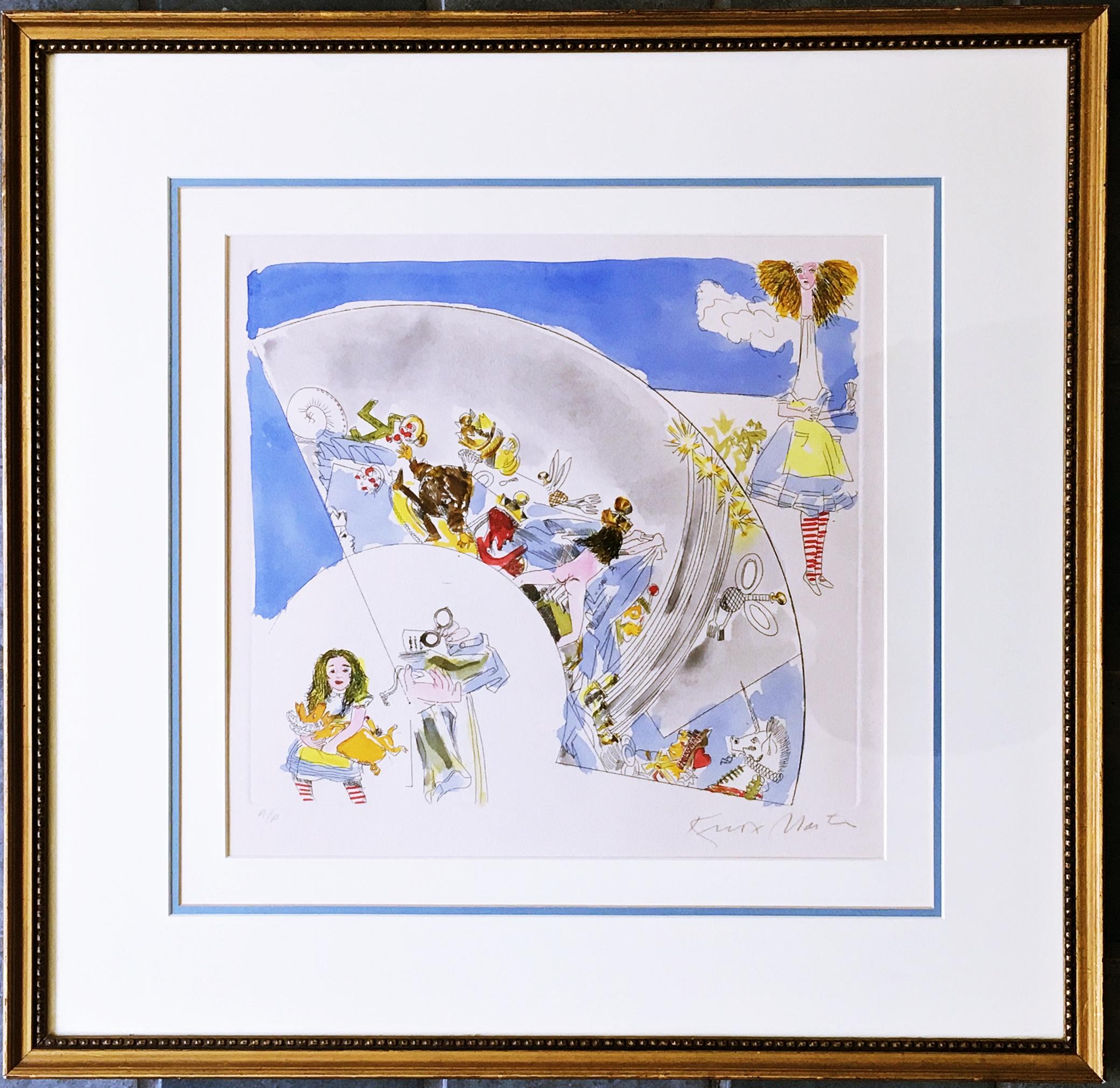 Alice nel Paese delle Meraviglie, acquaforte con colorazione a mano in acquerello firmata unica var. - Abstract Print Grigio di Knox Martin