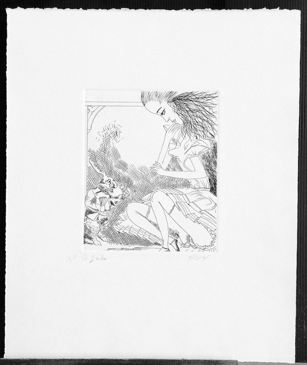 ALICE IN WONDERLAND : WHITE RABBIT , gravure signée à la main, portrait féminin, érotique - Print de Knox Martin