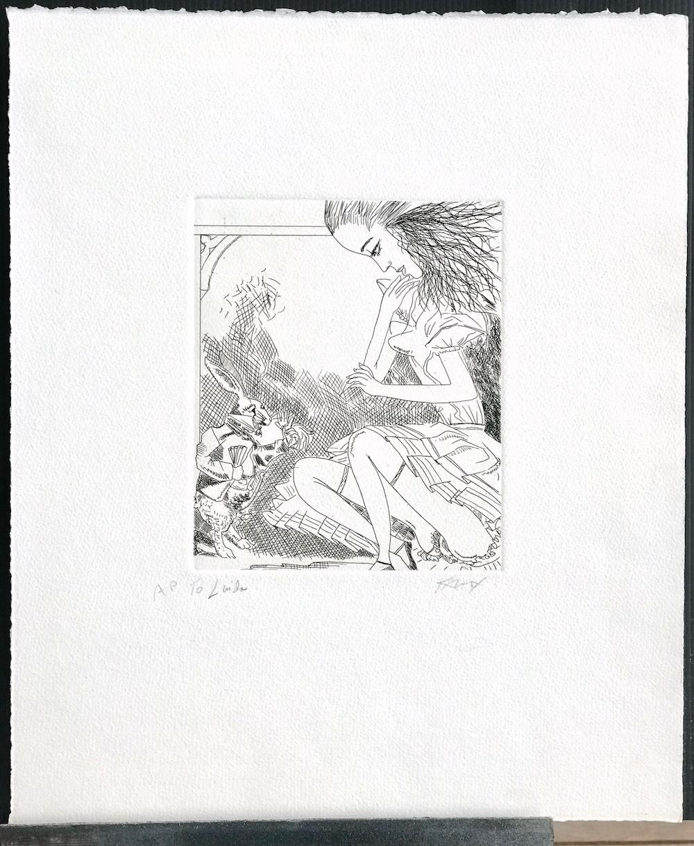 ALICE EN WONDERLAND CONEJO BLANCO Aguafuerte firmado a mano, Retrato femenino, Erótica en venta 4