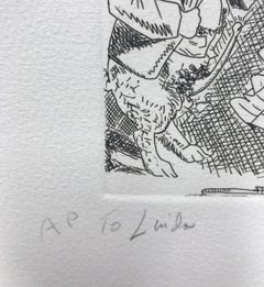 ALICE IN WONDERLAND WHITE RABBIT Hand signed Etching, Female Portrait, Erotica