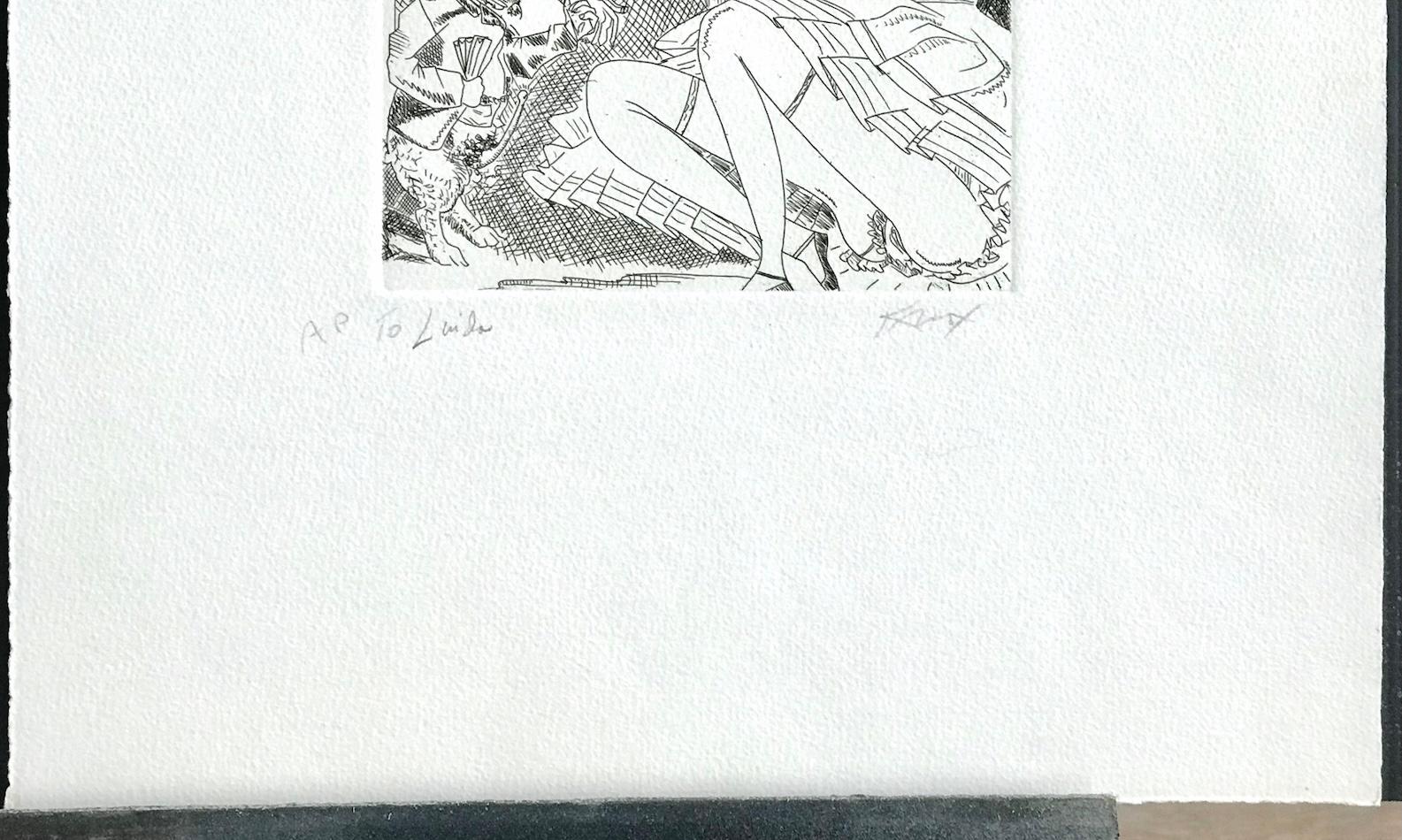 ALICE IN WONDERLAND WHITE RABBIT Hand signed Etching, Female Portrait, Erotica im Angebot 4