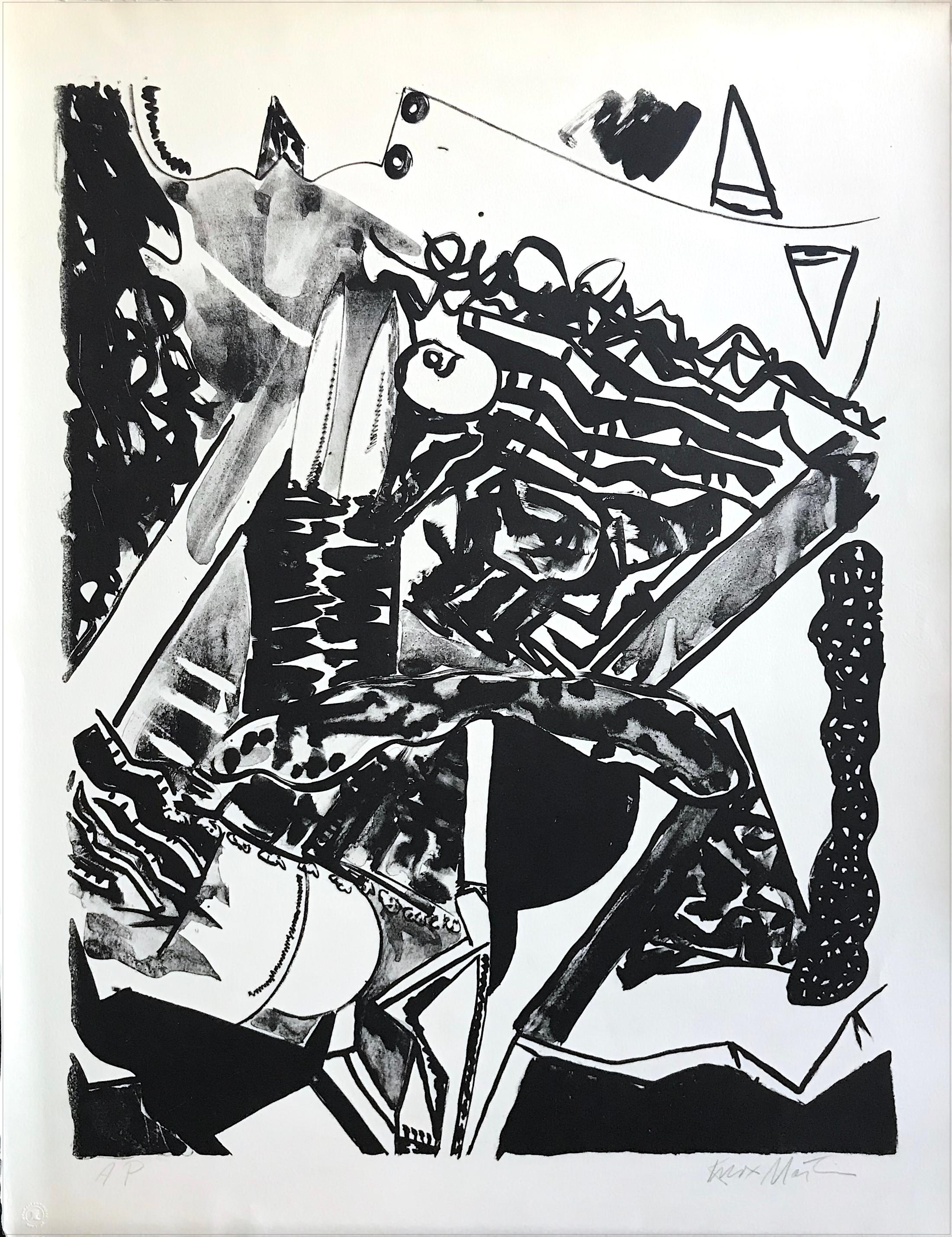 FACE TO FACE Signed Stone Lithograph, Abstract Expressionist, New York School - Print by Knox Martin