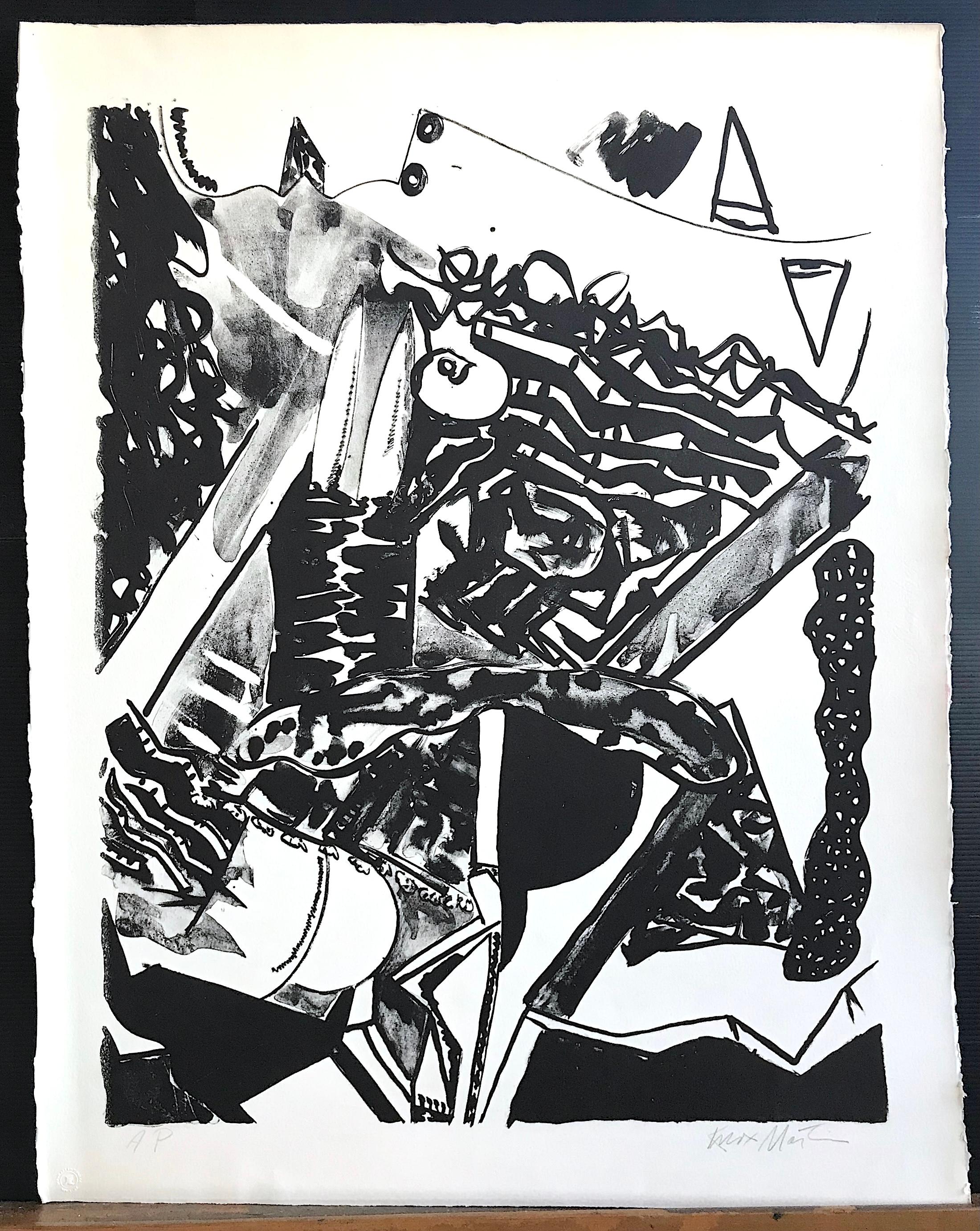 FACE TO FACE Signed Stone Lithograph, Abstract Expressionist, New York School For Sale 2