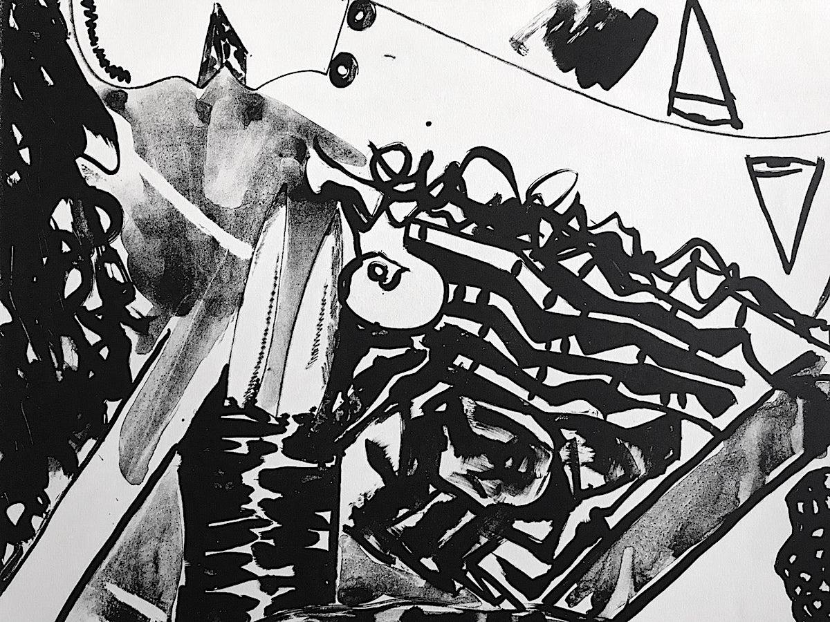 FACE TO FACE Signierte Steinlithographie, Abstraktes Gesicht in Schwarz-Weiß, Expressionismus – Print von Knox Martin