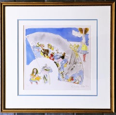 Knox Martin, Alice in Wonderland, etching with watercolor hand coloring, Signed