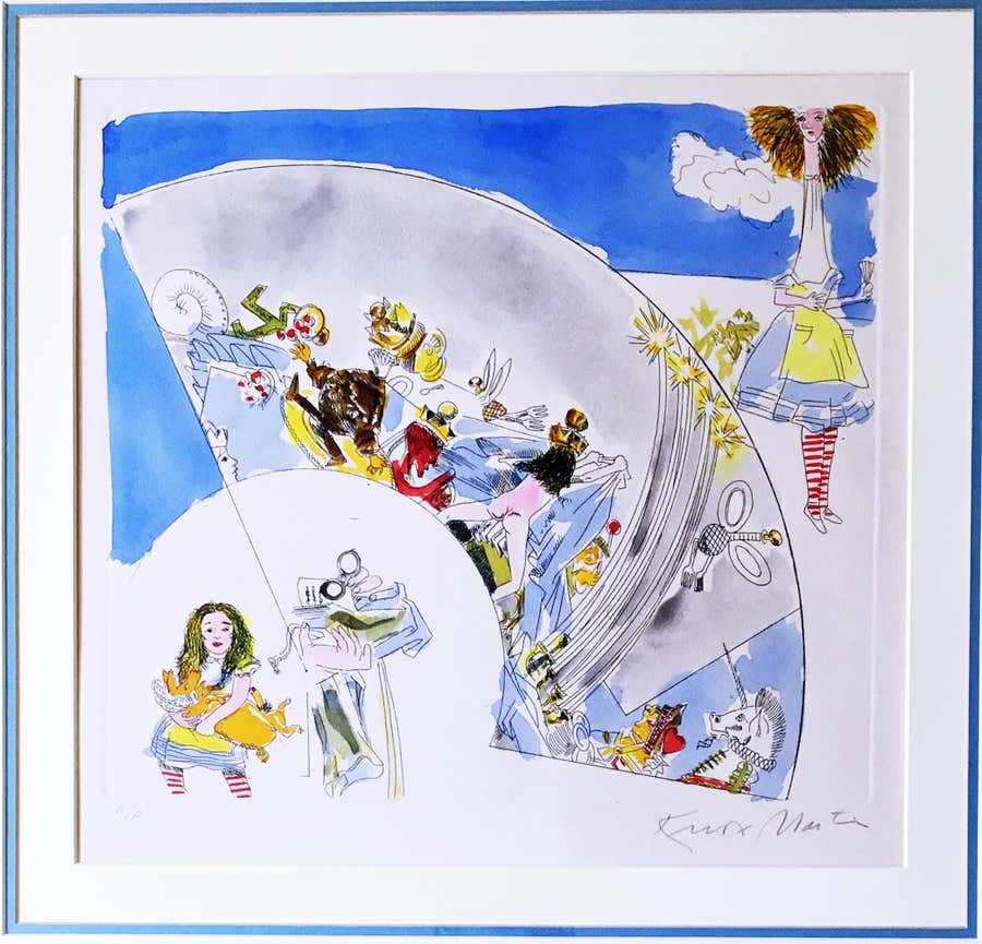 Knox Martin, Alice in Wonderland, etching with watercolor hand coloring, Signed