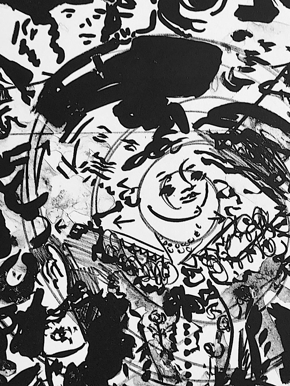 MERRY COMPANY I Signed Lithograph, B + W Abstract Portrait After Frans Hals  - Print by Knox Martin