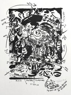 MERRY COMPANY I Signed Lithograph, B + W Abstract Portrait After Frans Hals