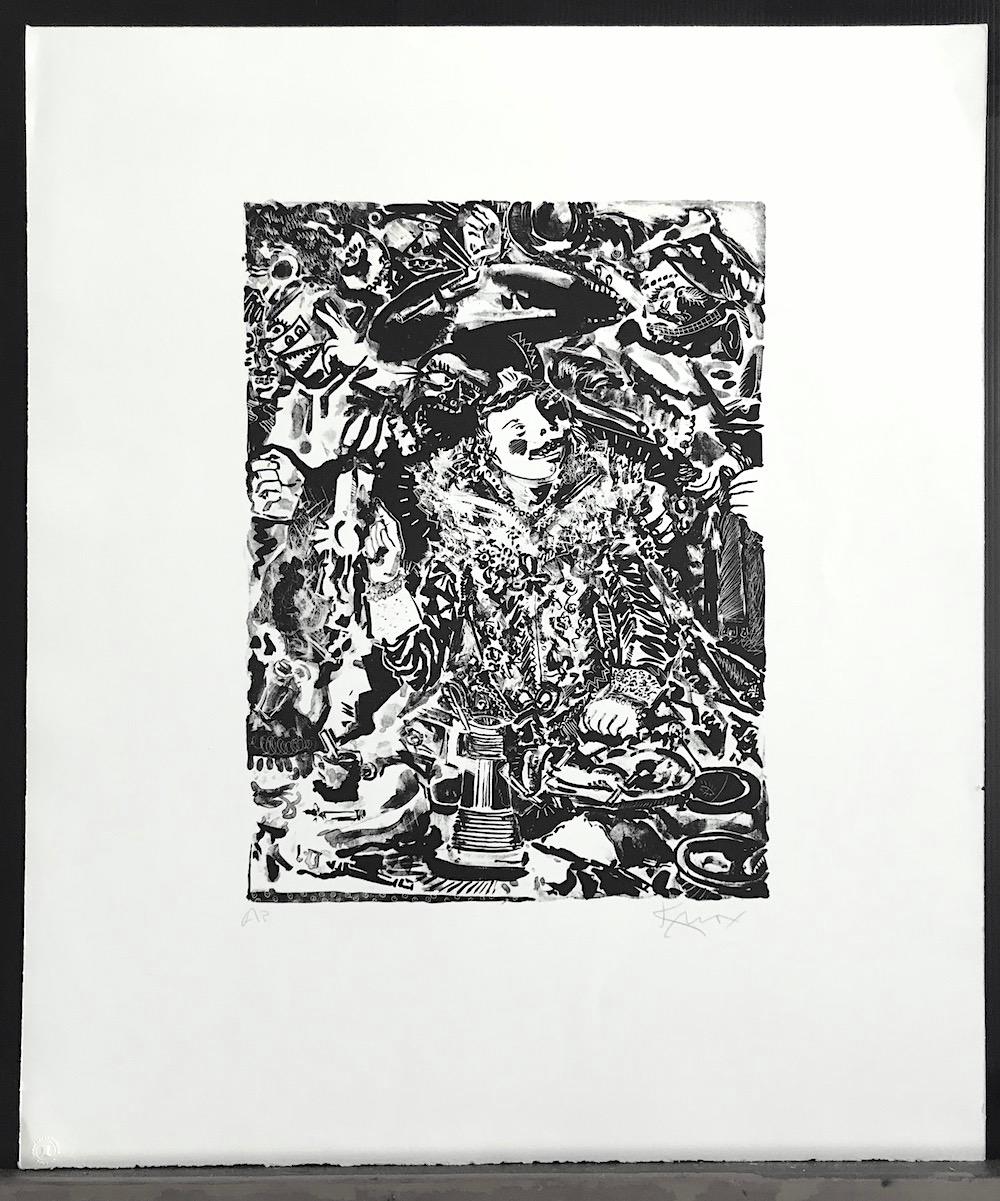 MERRY COMPANY III (nach Hals) Signierte Lithographie Expressionistisches abstraktes Porträt  (Schwarz), Abstract Print, von Knox Martin