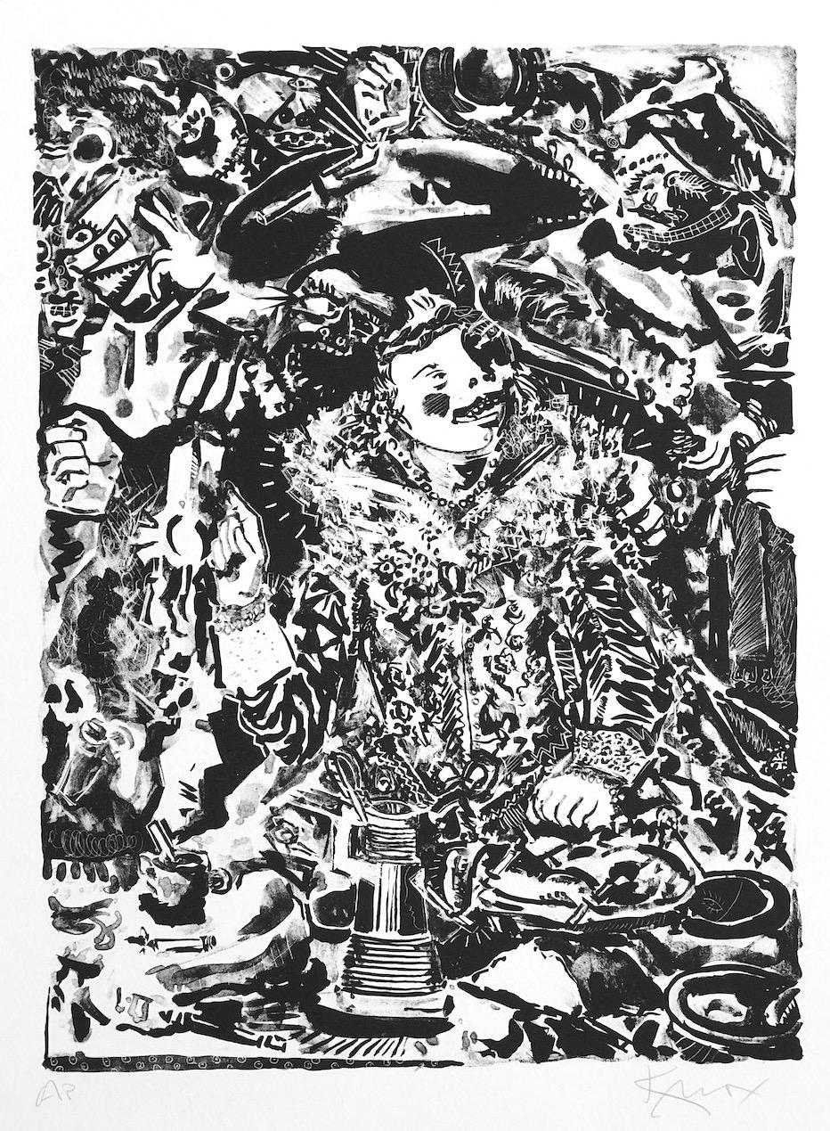 Knox Martin Abstract Print – MERRY COMPANY III (nach Hals) Signierte Lithographie Expressionistisches abstraktes Porträt 