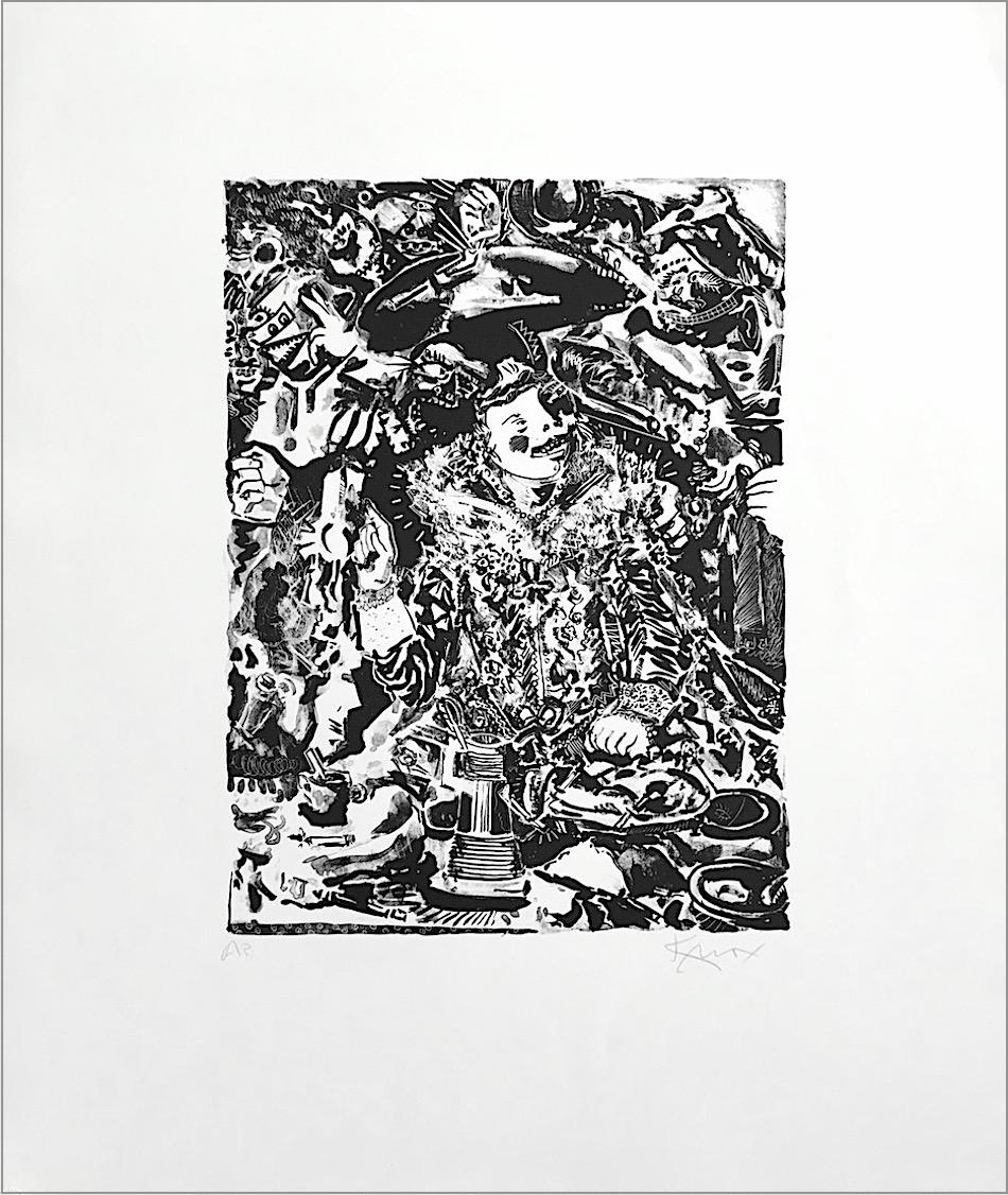 MERRY COMPANY III (nach Hals) Signierte Lithographie Expressionistisches abstraktes Porträt  – Print von Knox Martin