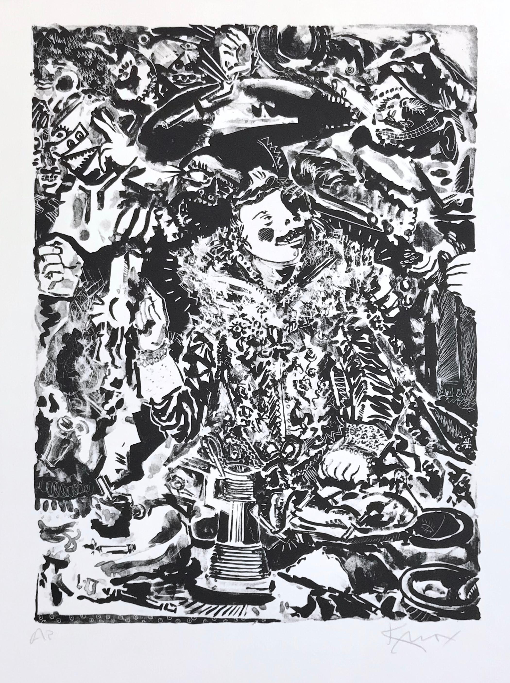 MERRY COMPANY III(after Hals) Signed Lithograph Expressionist Abstract Portrait