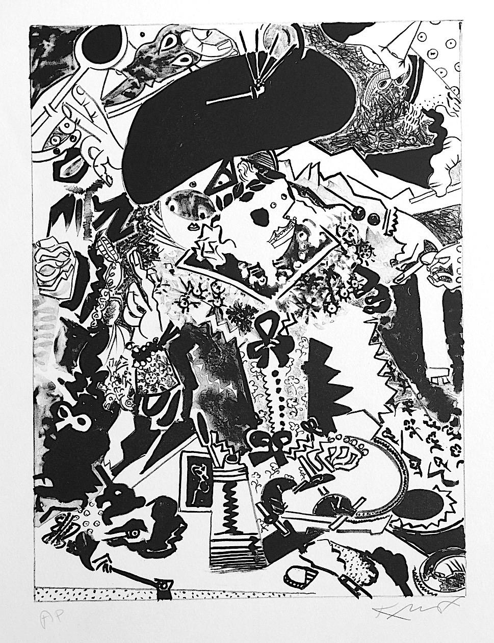 Knox Martin Abstract Print – MERRY COMPANY IV (nach Hals) Signierte Lithographie, Abstraktes Porträt, schwarze Formen