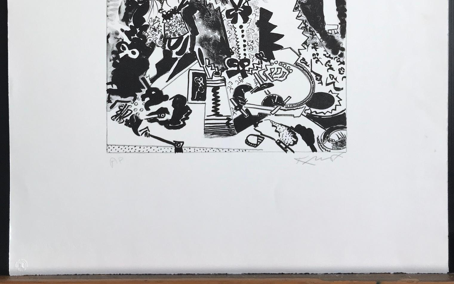 MERRY COMPANY IV(after Hals) Signed Lithograph, Abstract Black White Portrait - Gray Portrait Print by Knox Martin
