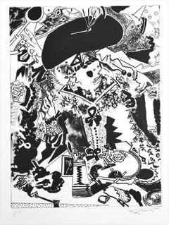 FELIZ COMPAÑÍA IV(según Hals) Litografía Firmada, Retrato Abstracto Blanco Negro