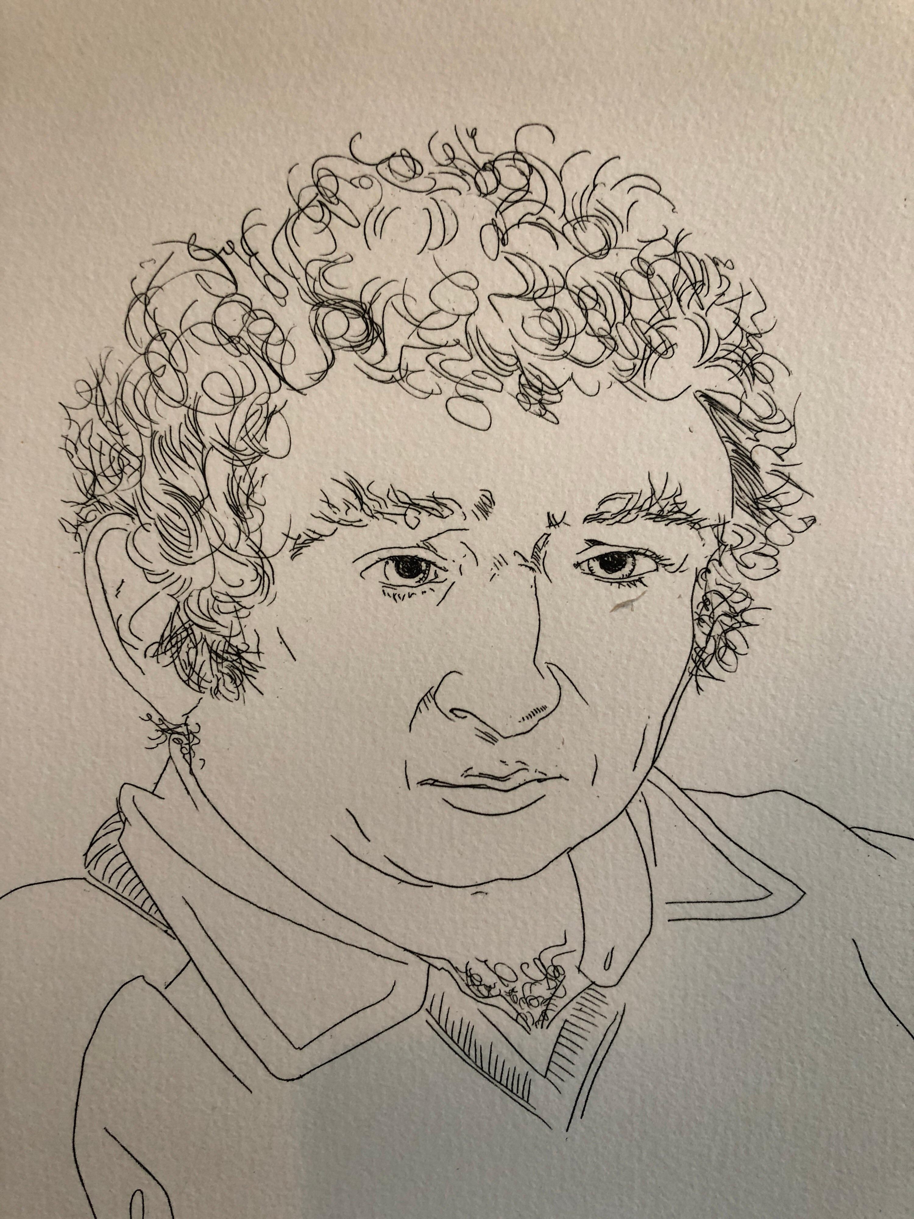 Portrait de Norman Mailer, lauréat du prix Pulitzer, gravure au trait - Print de Knox Martin