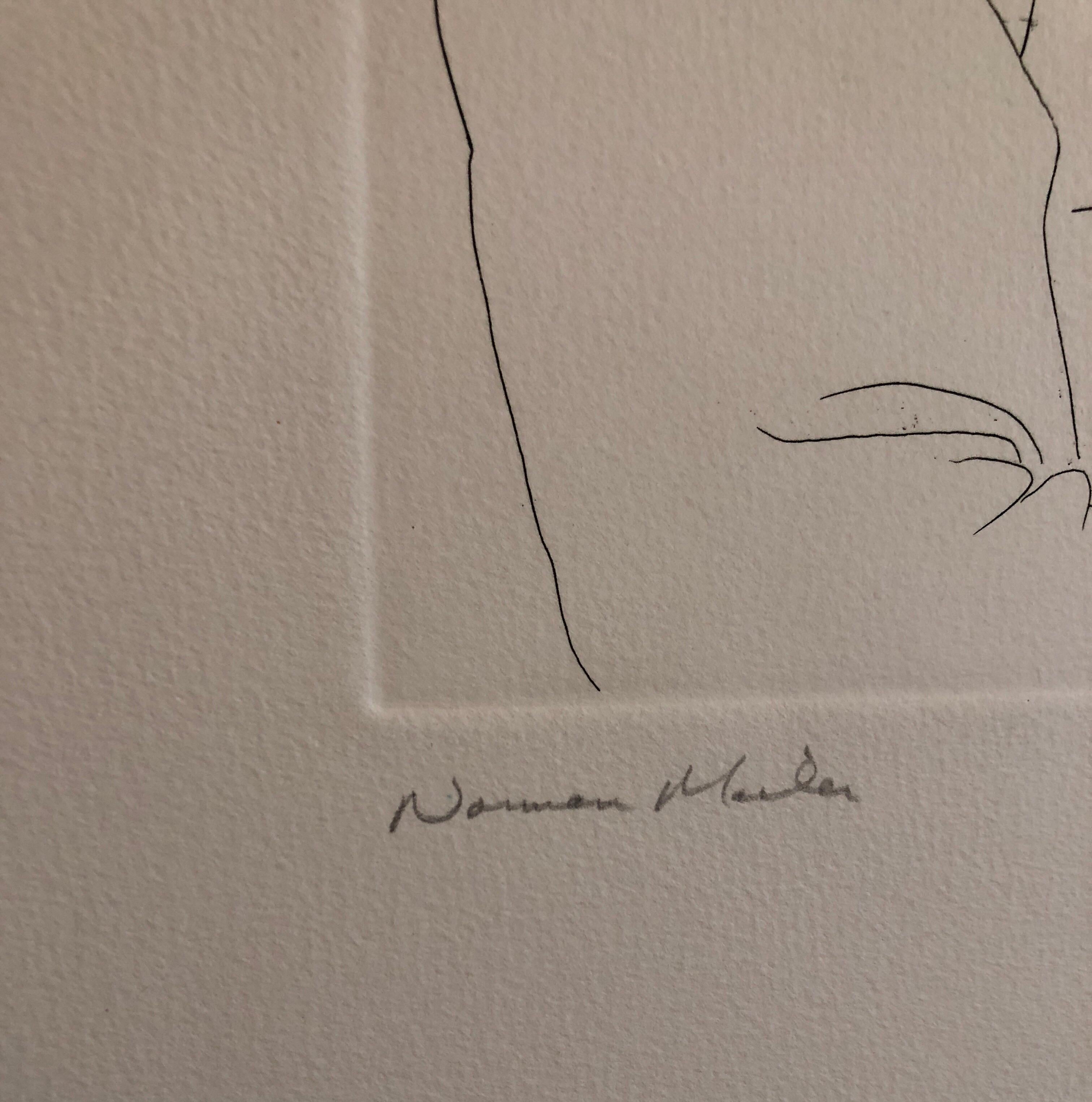 Portrait de Norman Mailer, lauréat du prix Pulitzer, gravure au trait - Marron Figurative Print par Knox Martin