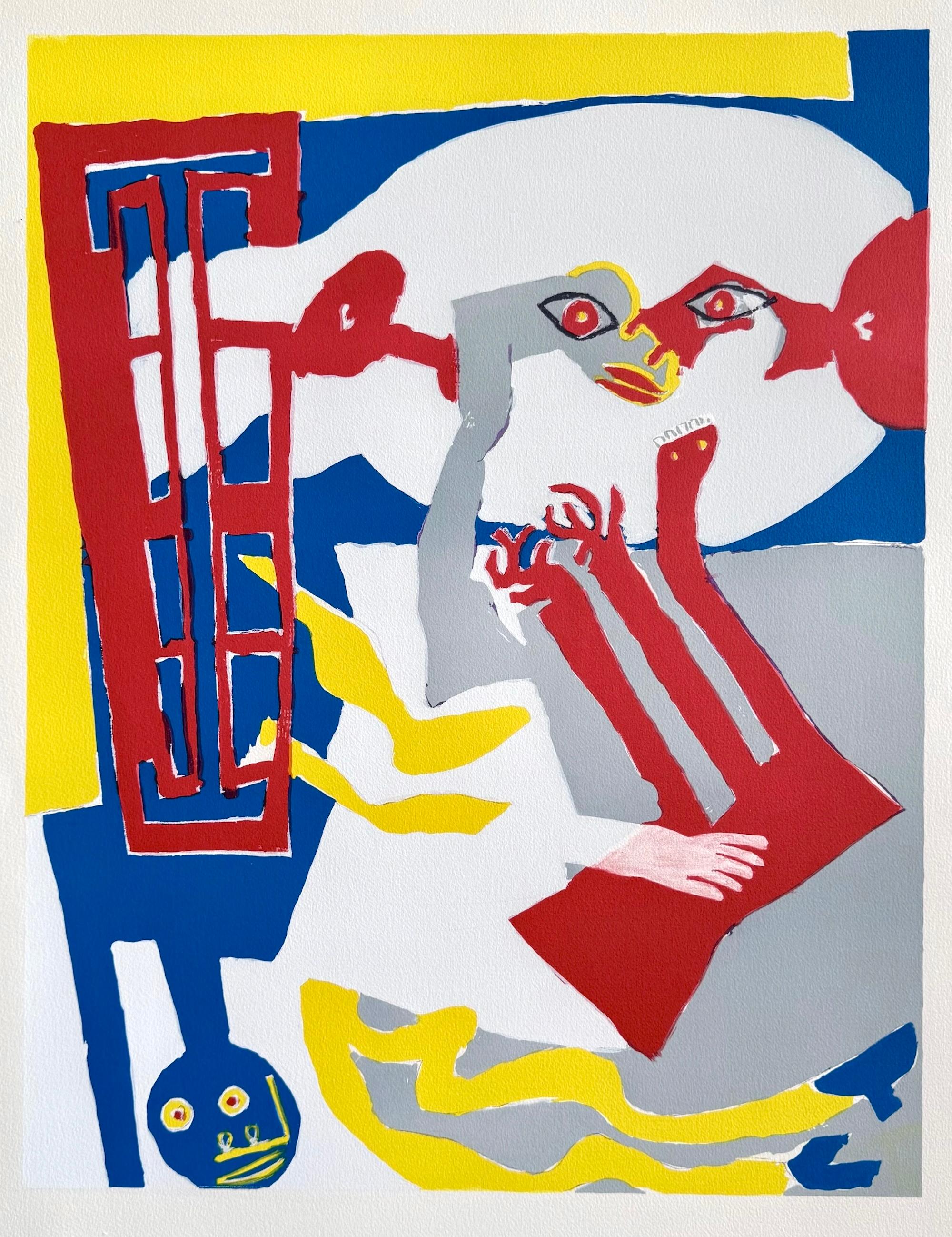 UNTITLED ABSTRACT(Dream Figures, Red Window) Lithograph, Organic Geometric Forms - Print by Knox Martin