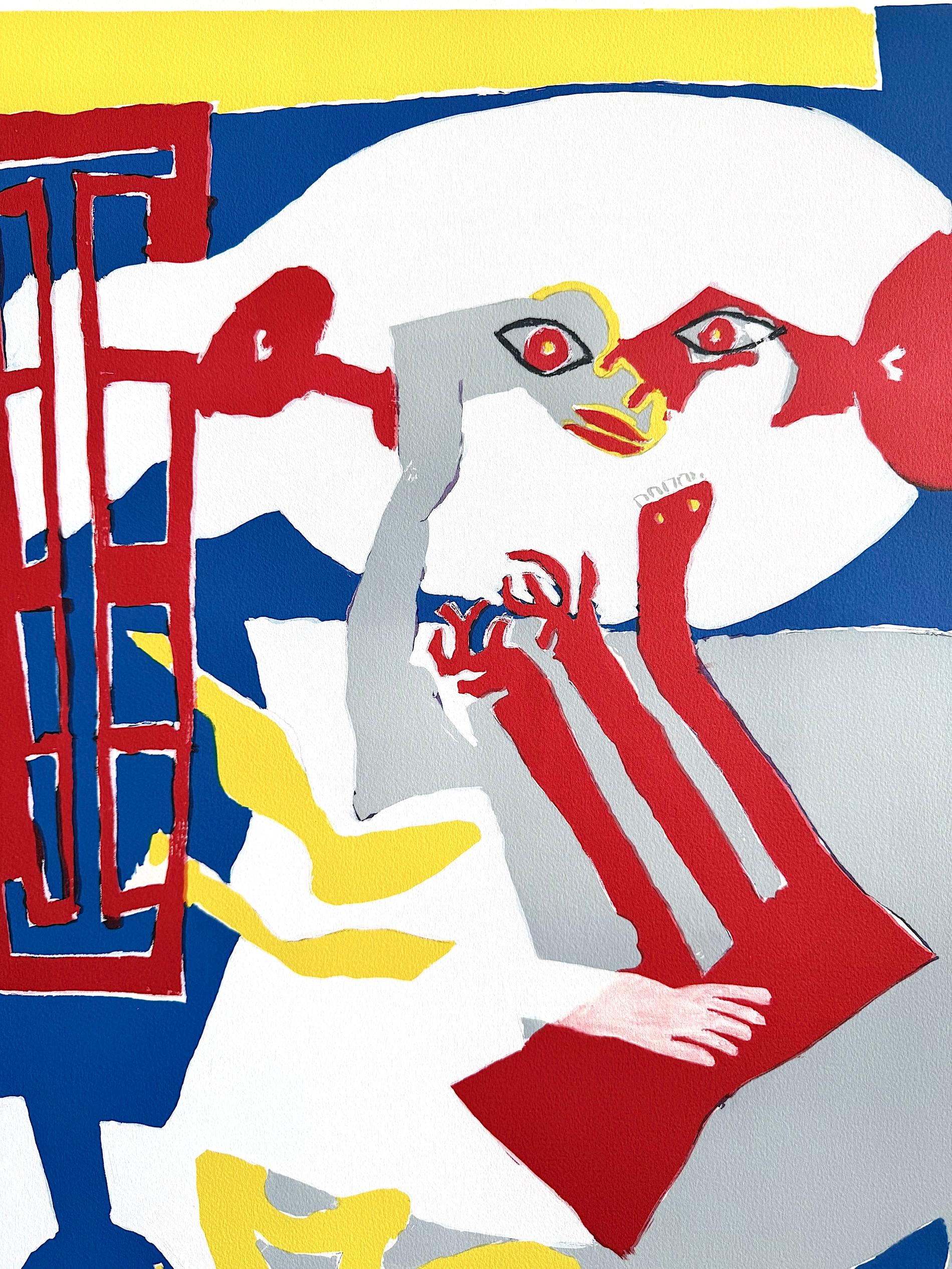 UNTITLED ABSTRACT(Dream Figures, Red Window) Lithograph, Organic Geometric Forms - Contemporary Print by Knox Martin